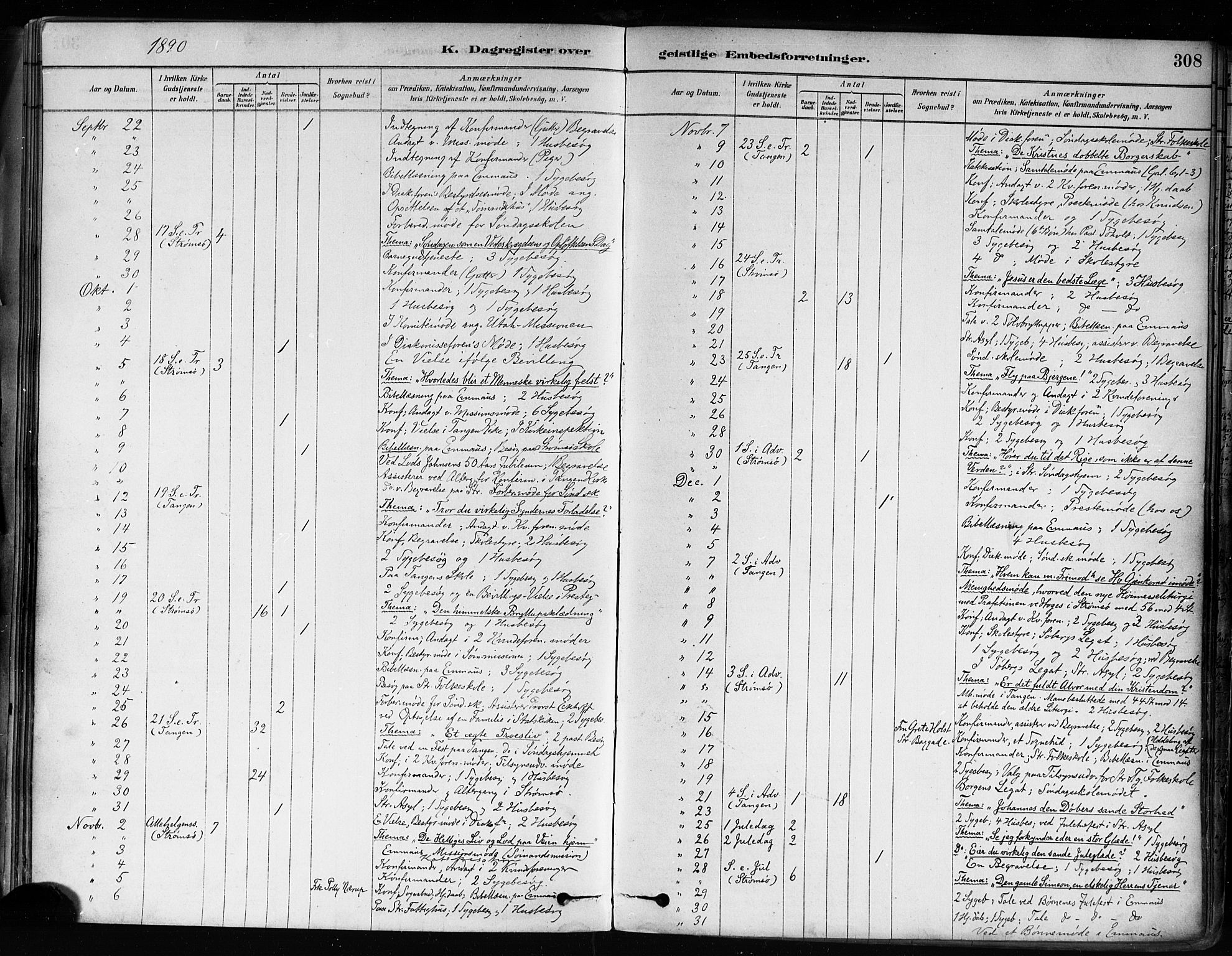 Strømsø kirkebøker, AV/SAKO-A-246/F/Fa/L0022: Ministerialbok nr. I 22, 1879-1899, s. 308