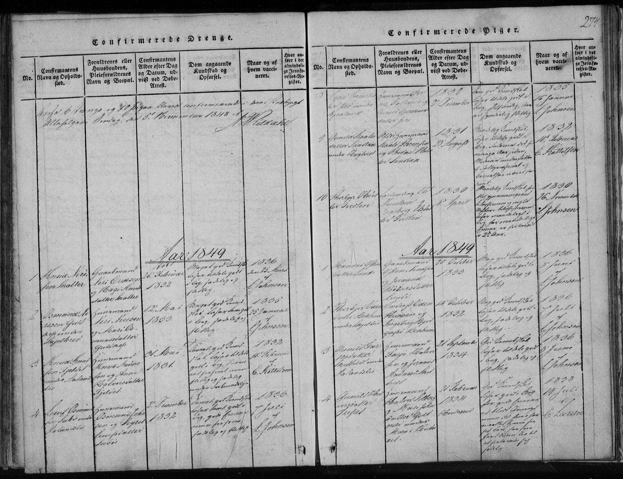 Lårdal kirkebøker, AV/SAKO-A-284/F/Fa/L0005: Ministerialbok nr. I 5, 1815-1860, s. 274