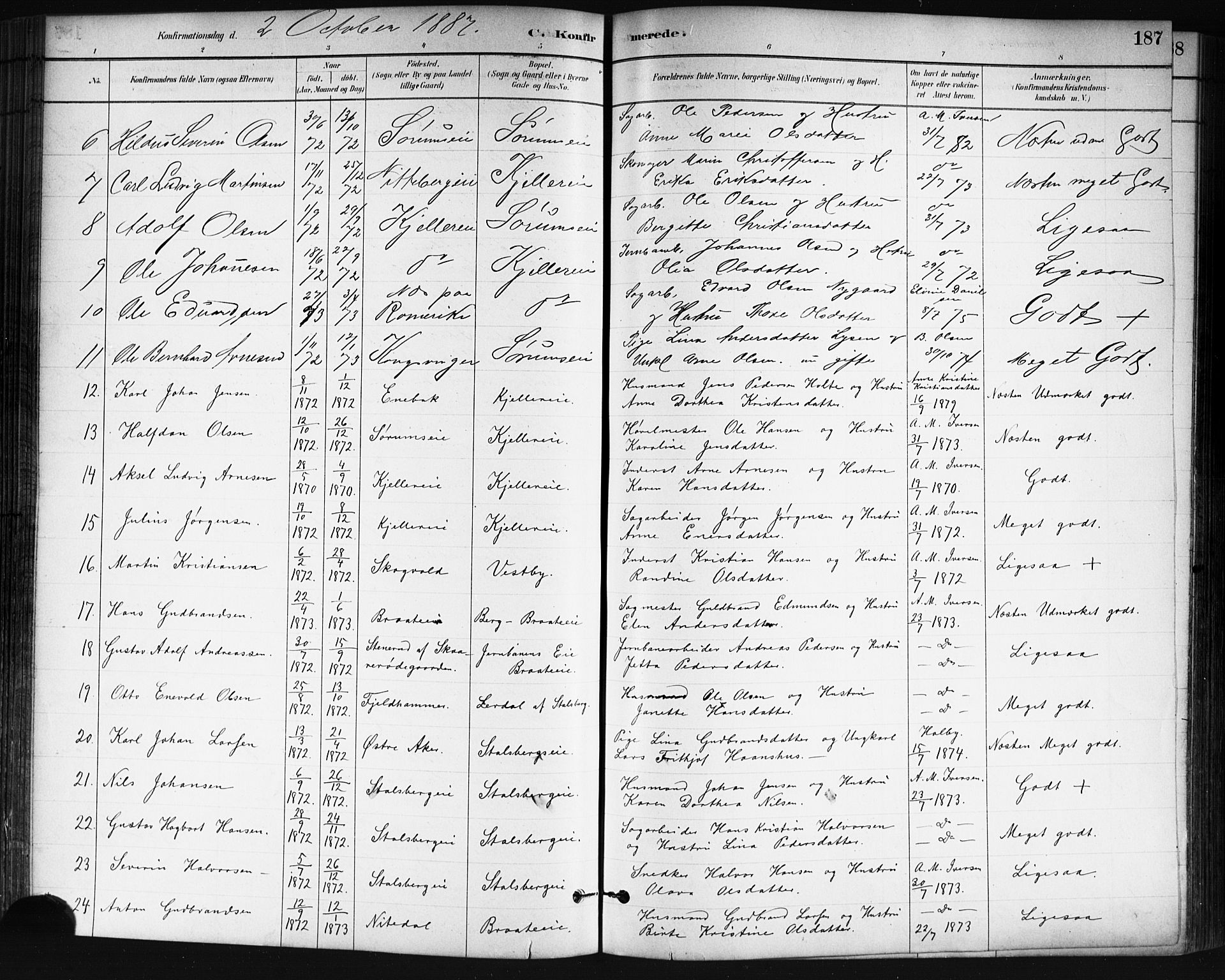 Skedsmo prestekontor Kirkebøker, AV/SAO-A-10033a/G/Ga/L0004: Klokkerbok nr. I 4, 1883-1895, s. 187