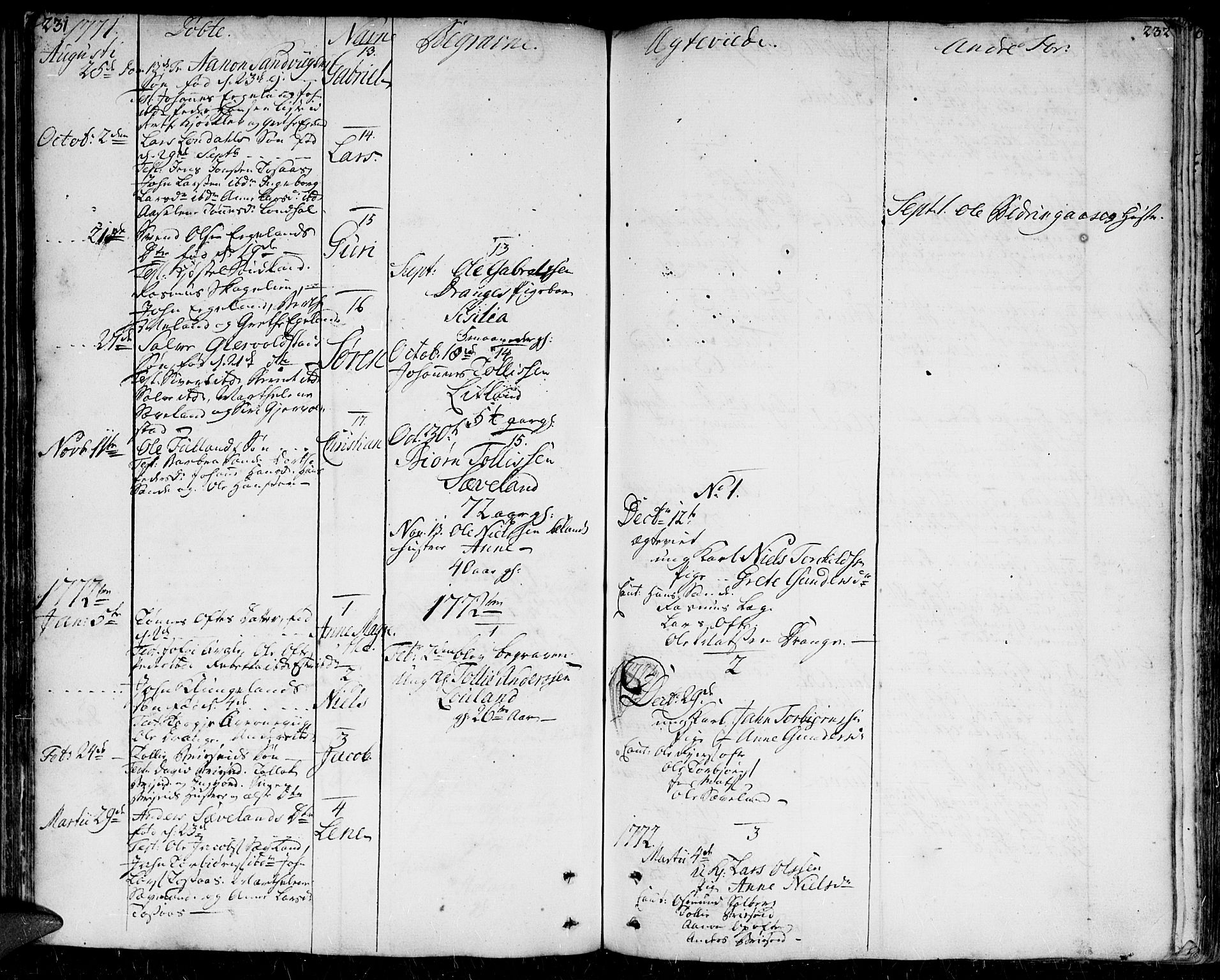 Herad sokneprestkontor, SAK/1111-0018/F/Fa/Faa/L0001: Ministerialbok nr. A 1 /1, 1768-1799, s. 231-232