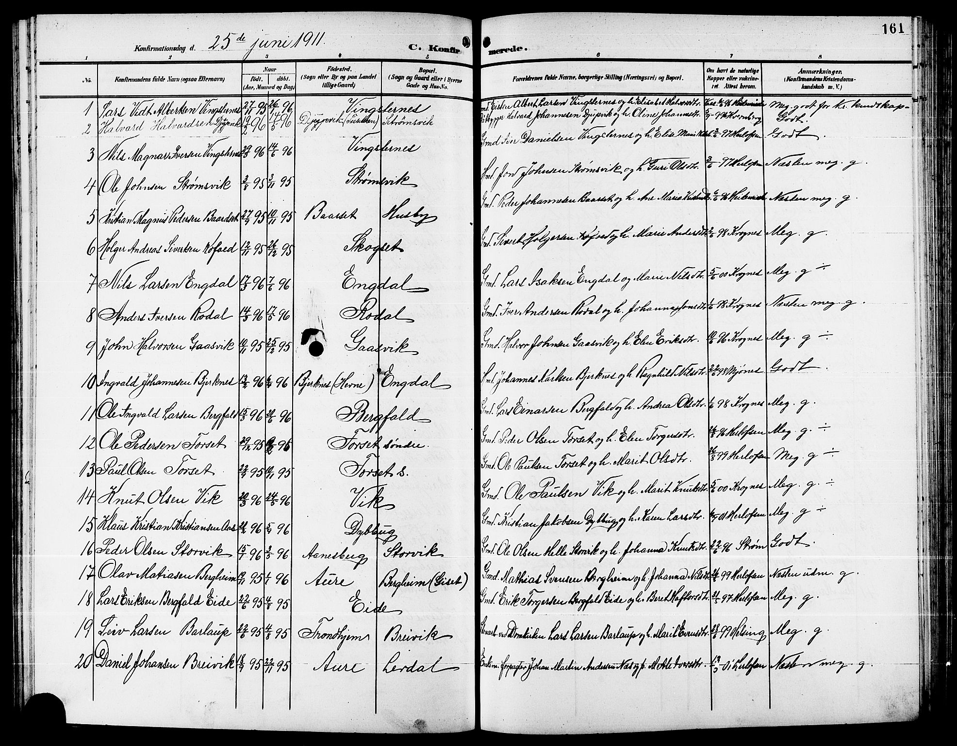 Ministerialprotokoller, klokkerbøker og fødselsregistre - Møre og Romsdal, SAT/A-1454/578/L0910: Klokkerbok nr. 578C03, 1900-1921, s. 161