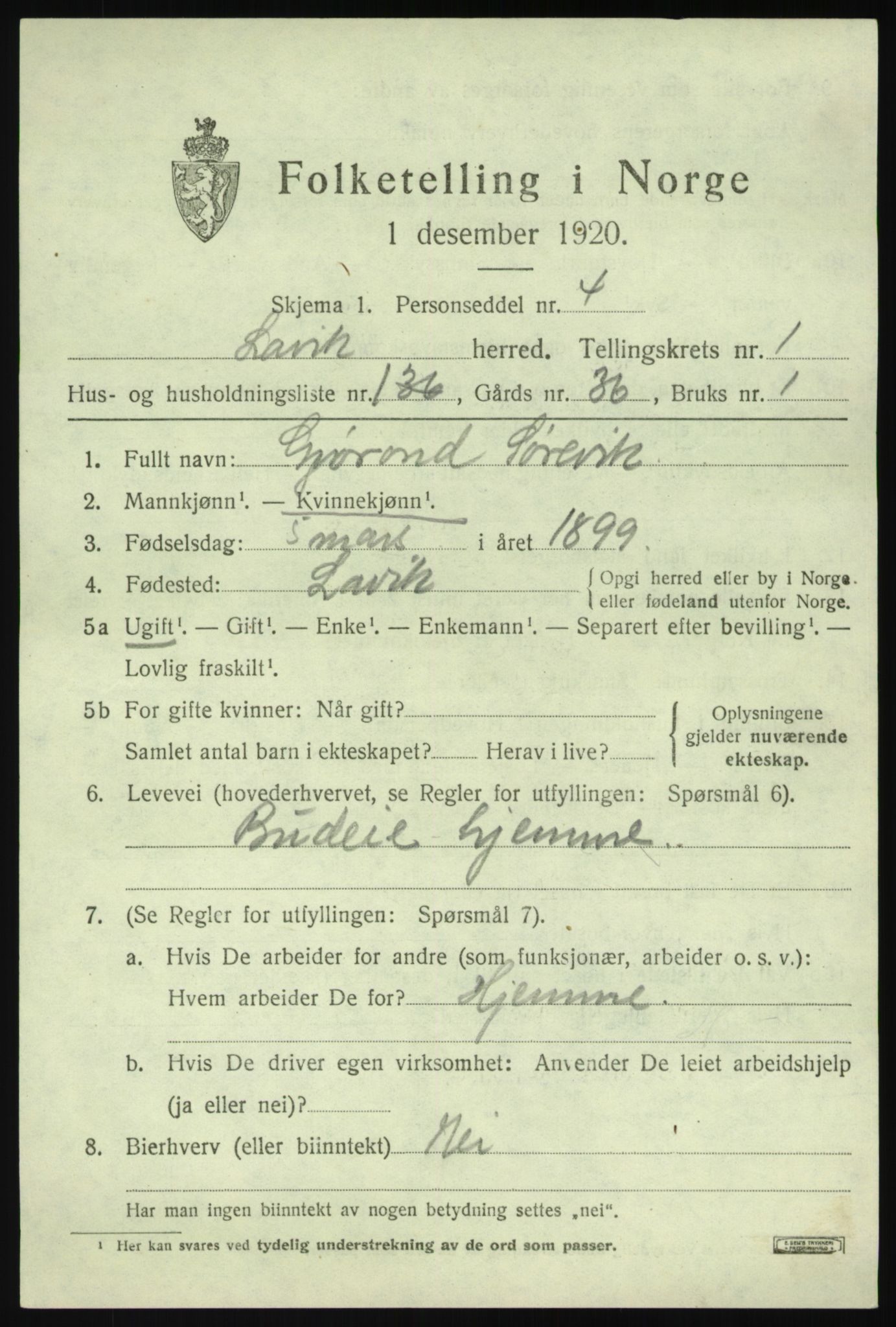 SAB, Folketelling 1920 for 1415 Lavik herred, 1920, s. 398