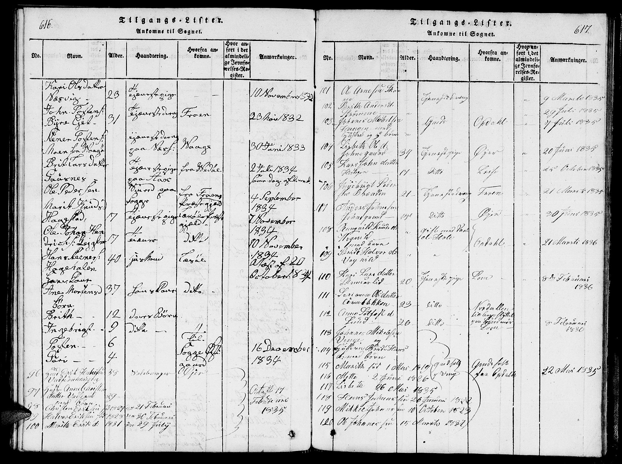 Ministerialprotokoller, klokkerbøker og fødselsregistre - Møre og Romsdal, SAT/A-1454/544/L0579: Klokkerbok nr. 544C01, 1818-1836, s. 616-617