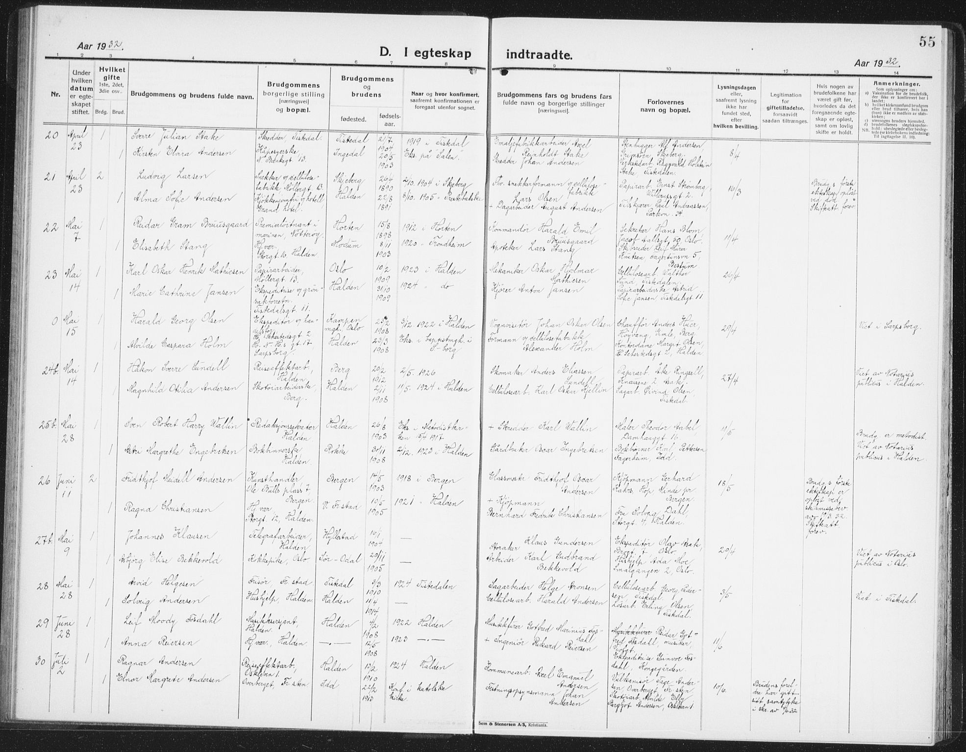Halden prestekontor Kirkebøker, AV/SAO-A-10909/G/Ga/L0014: Klokkerbok nr. 14, 1925-1943, s. 55