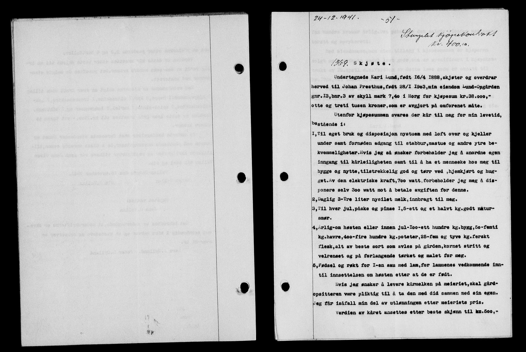 Gauldal sorenskriveri, SAT/A-0014/1/2/2C/L0054: Pantebok nr. 59, 1941-1942, Dagboknr: 1369/1941