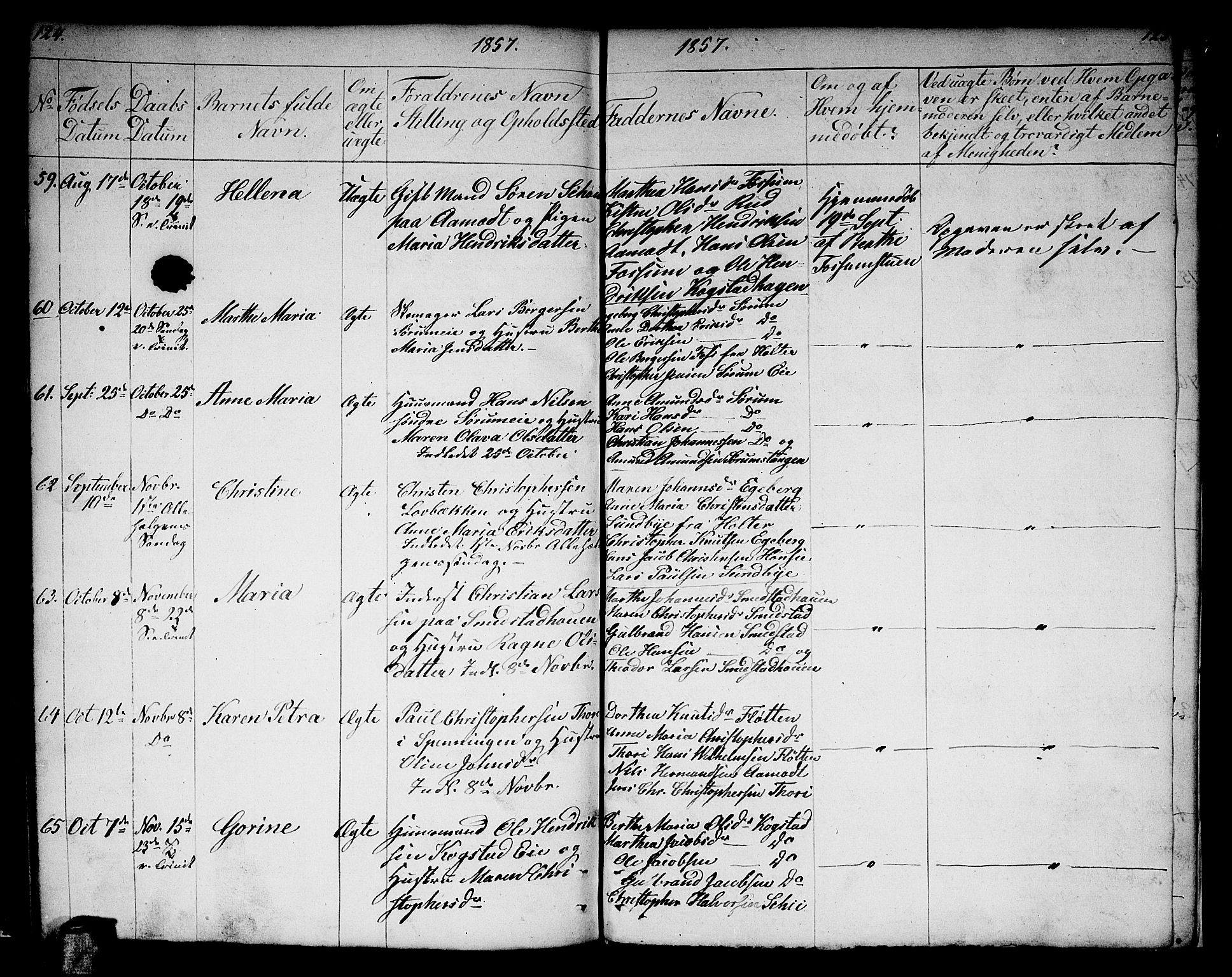 Gjerdrum prestekontor Kirkebøker, AV/SAO-A-10412b/G/Ga/L0003: Klokkerbok nr. I 3, 1851-1858, s. 124-125