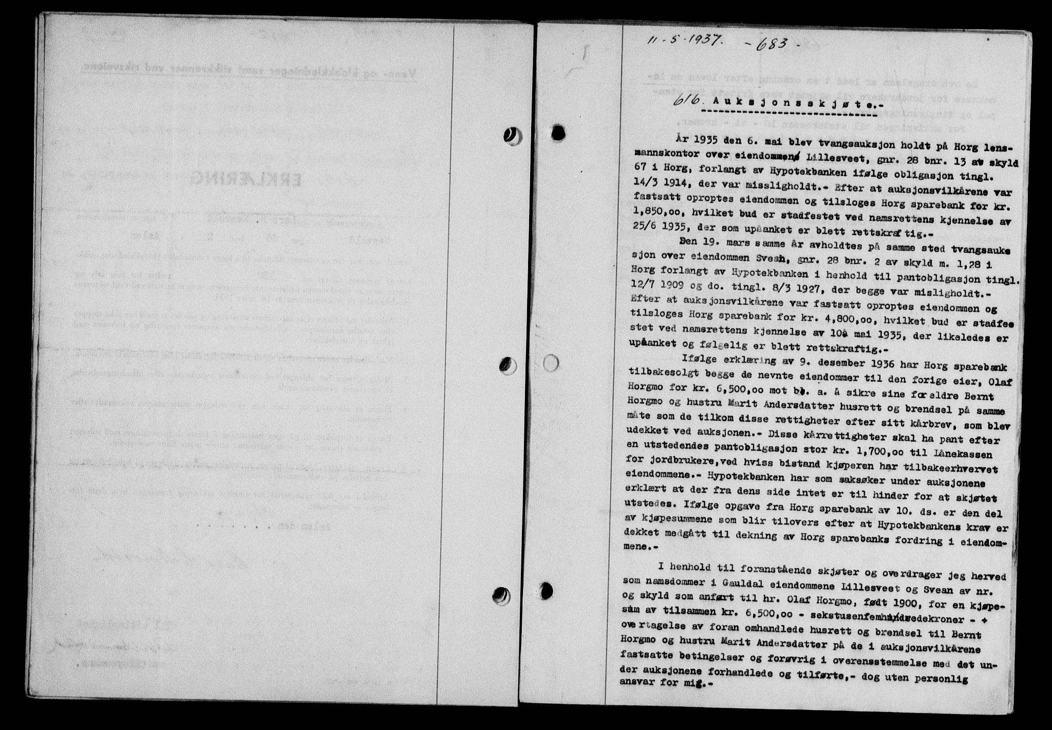Gauldal sorenskriveri, SAT/A-0014/1/2/2C/L0047: Pantebok nr. 50-51, 1937-1937, Dagboknr: 616/1937