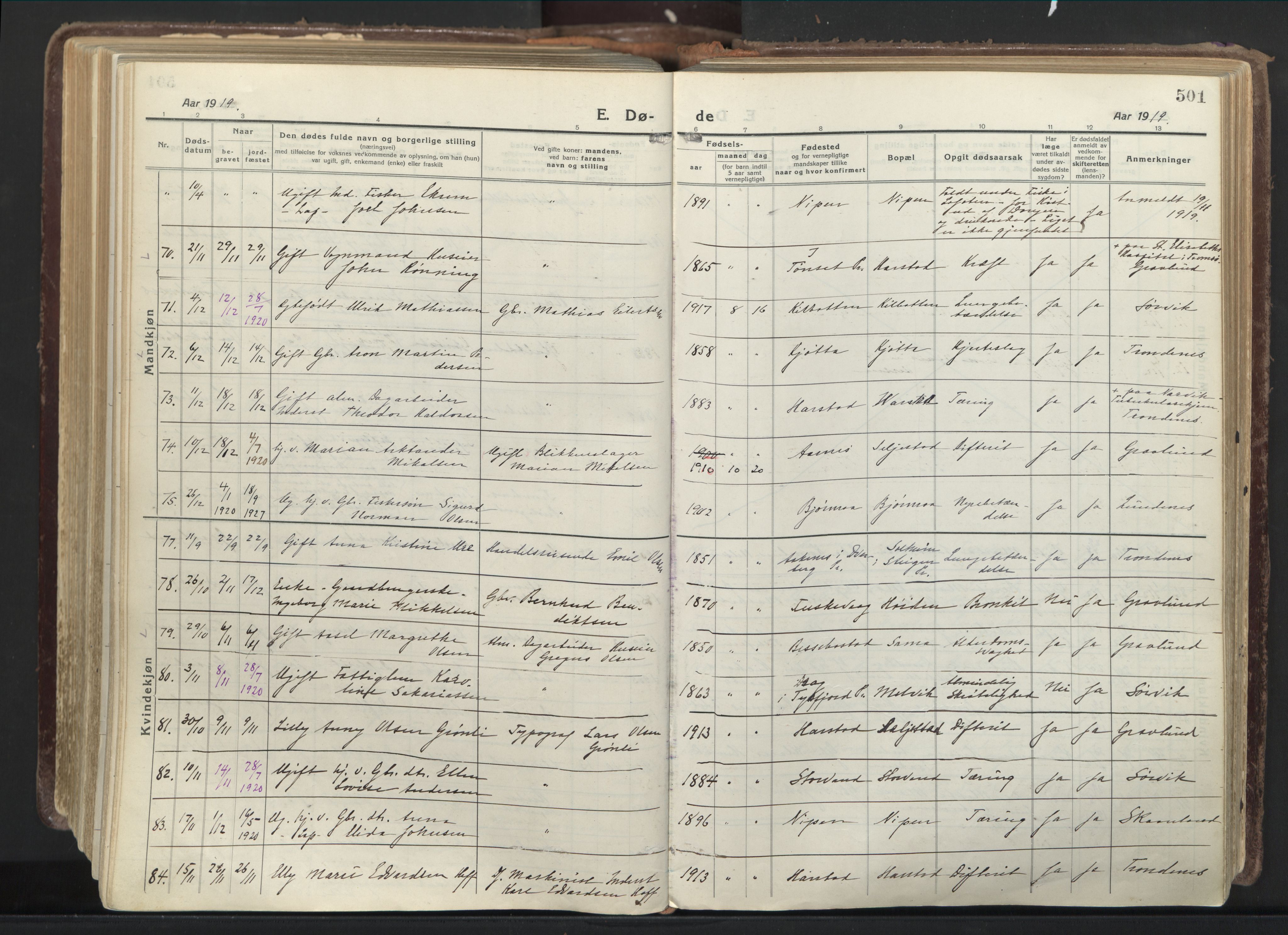 Trondenes sokneprestkontor, AV/SATØ-S-1319/H/Ha/L0019kirke: Ministerialbok nr. 19, 1919-1928, s. 501