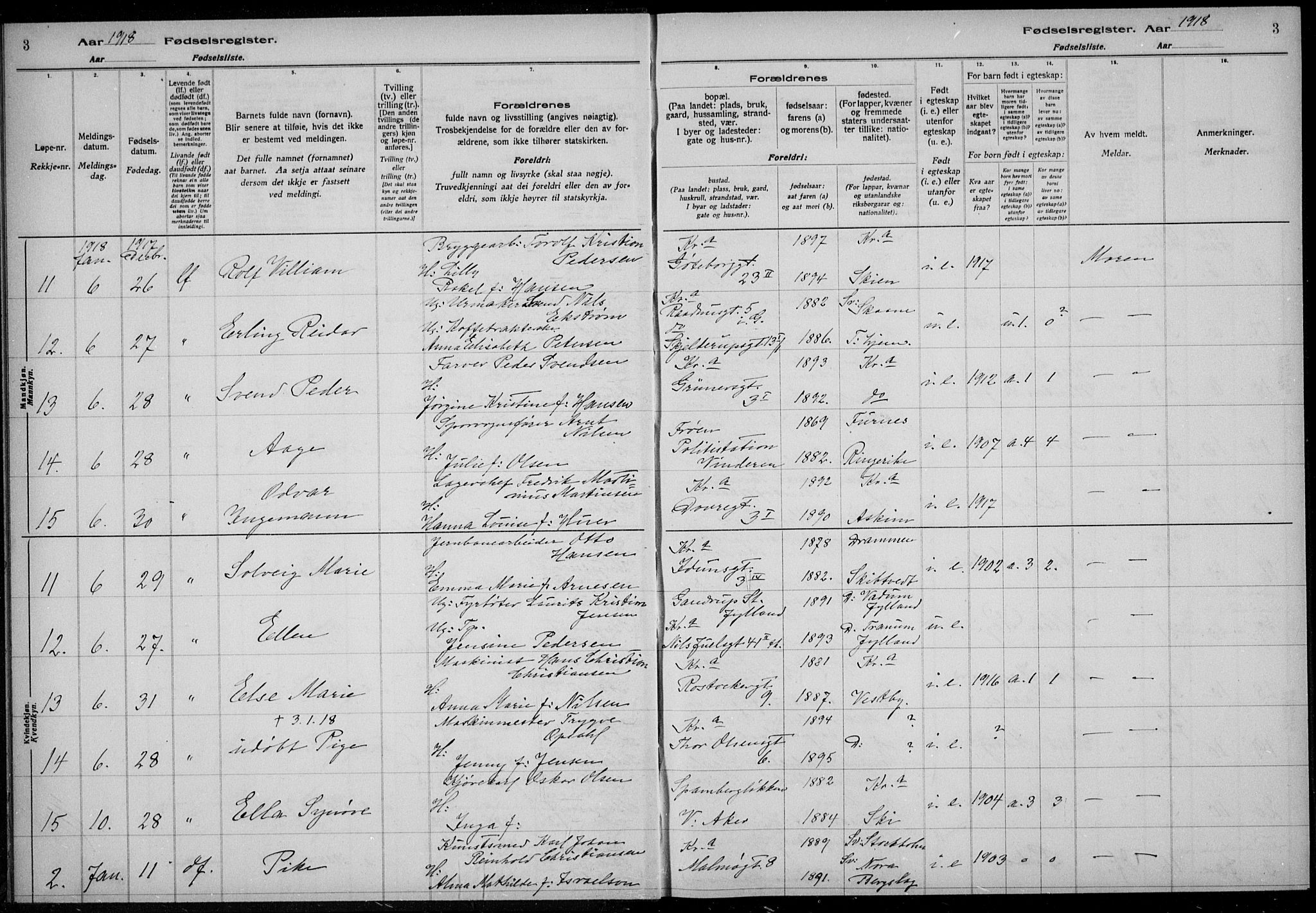 Rikshospitalet prestekontor Kirkebøker, AV/SAO-A-10309b/J/L0003: Fødselsregister nr. 3, 1918-1918, s. 3