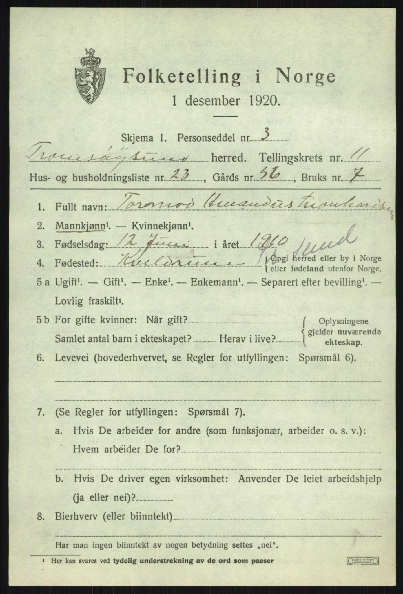 SATØ, Folketelling 1920 for 1934 Tromsøysund herred, 1920, s. 7484