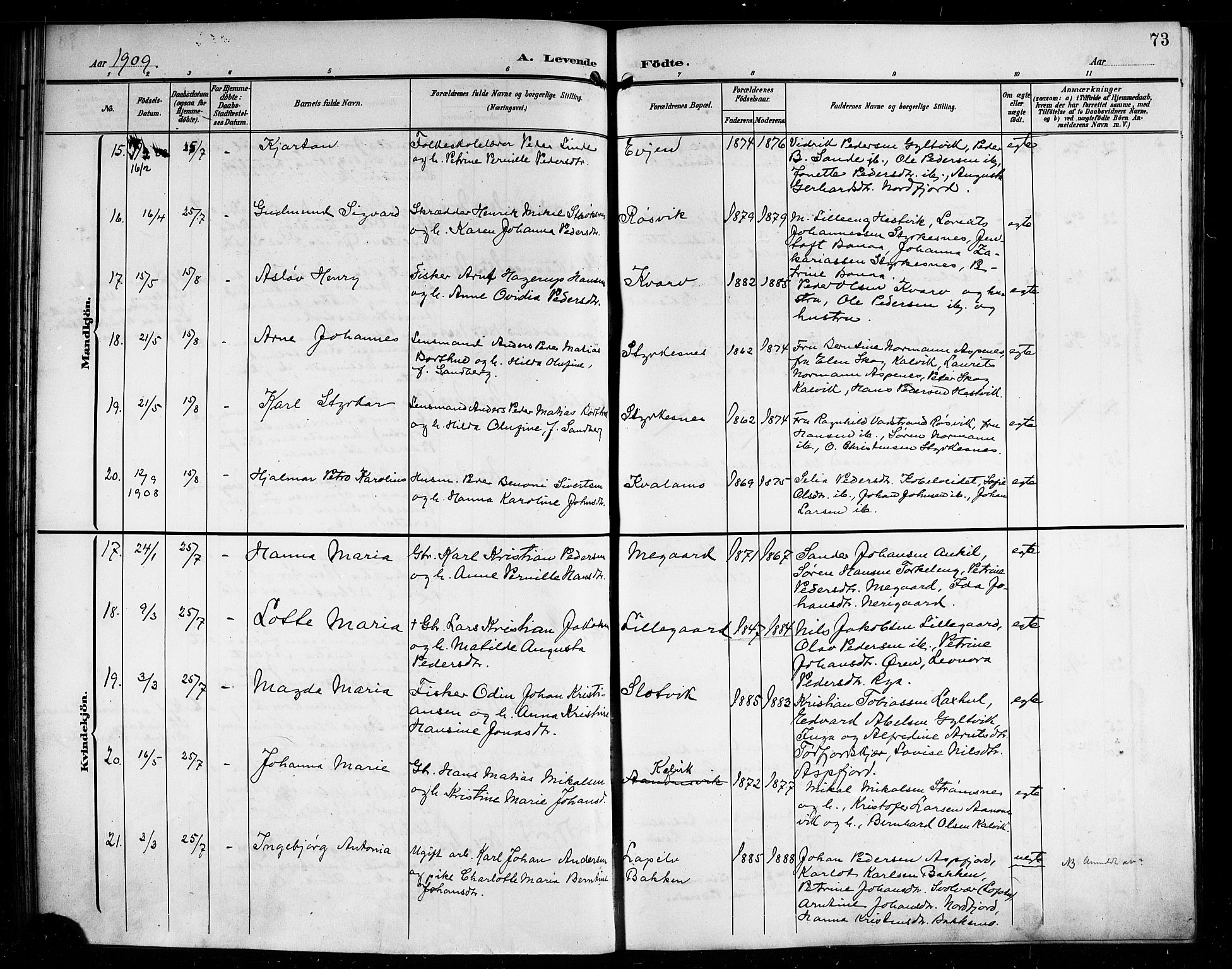 Ministerialprotokoller, klokkerbøker og fødselsregistre - Nordland, AV/SAT-A-1459/854/L0786: Klokkerbok nr. 854C02, 1901-1912, s. 73