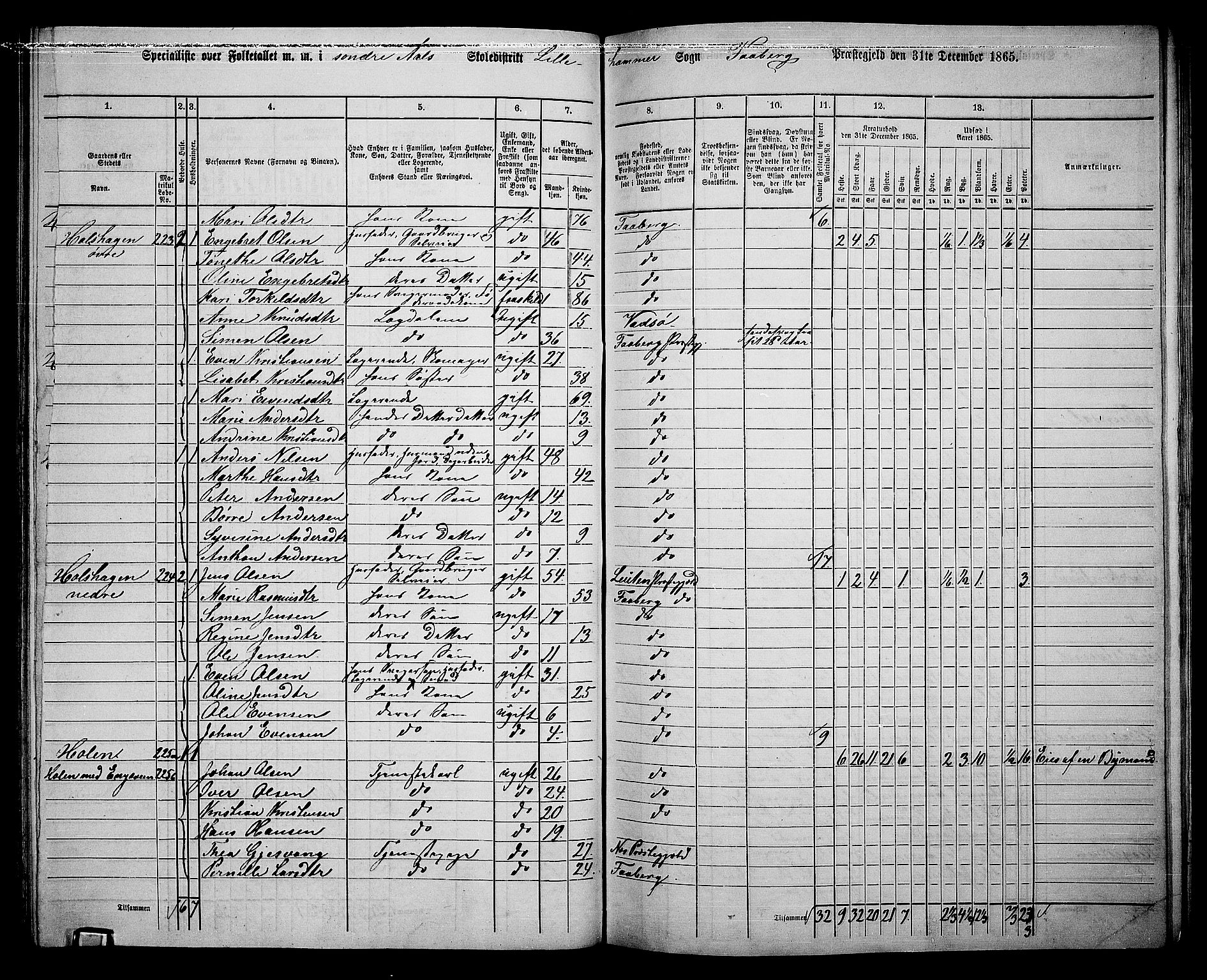 RA, Folketelling 1865 for 0524L Fåberg prestegjeld, Fåberg sokn og Lillehammer landsokn, 1865, s. 139