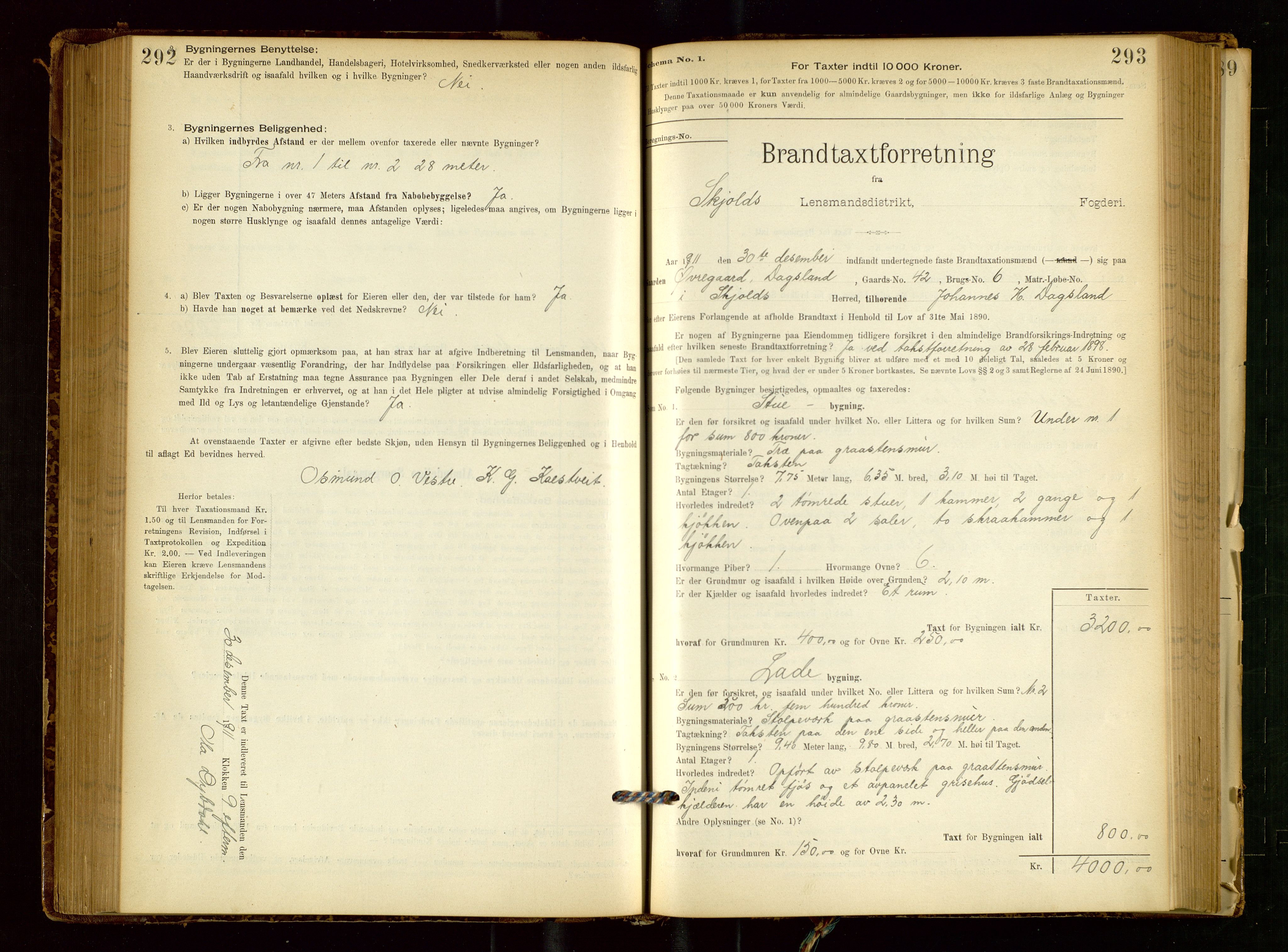 Skjold lensmannskontor, AV/SAST-A-100182/Gob/L0001: "Brandtaxationsprotokol for Skjold Lensmandsdistrikt Ryfylke Fogderi", 1894-1939, s. 292-293