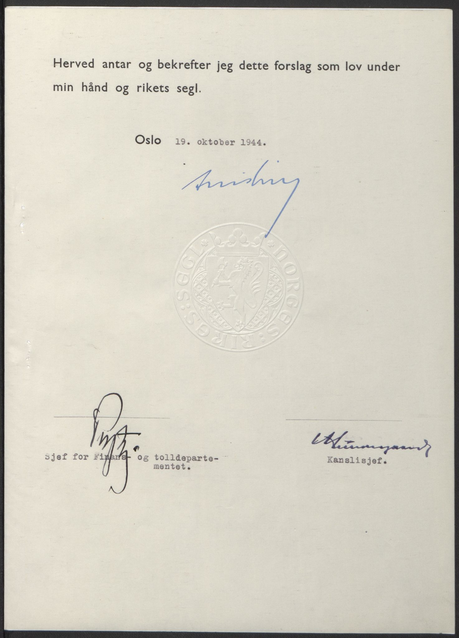 NS-administrasjonen 1940-1945 (Statsrådsekretariatet, de kommisariske statsråder mm), RA/S-4279/D/Db/L0100: Lover, 1944, s. 533