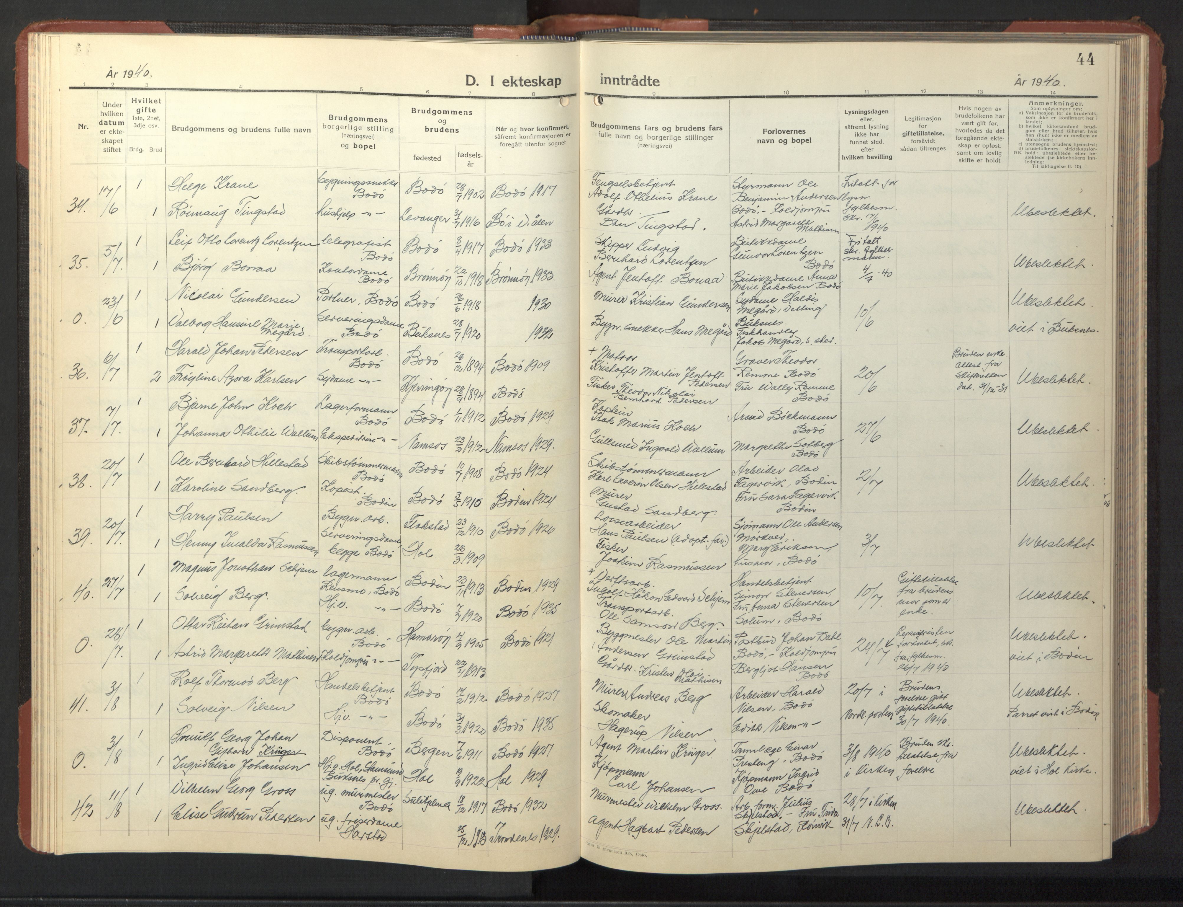 Ministerialprotokoller, klokkerbøker og fødselsregistre - Nordland, AV/SAT-A-1459/801/L0038: Klokkerbok nr. 801C13, 1935-1951, s. 44