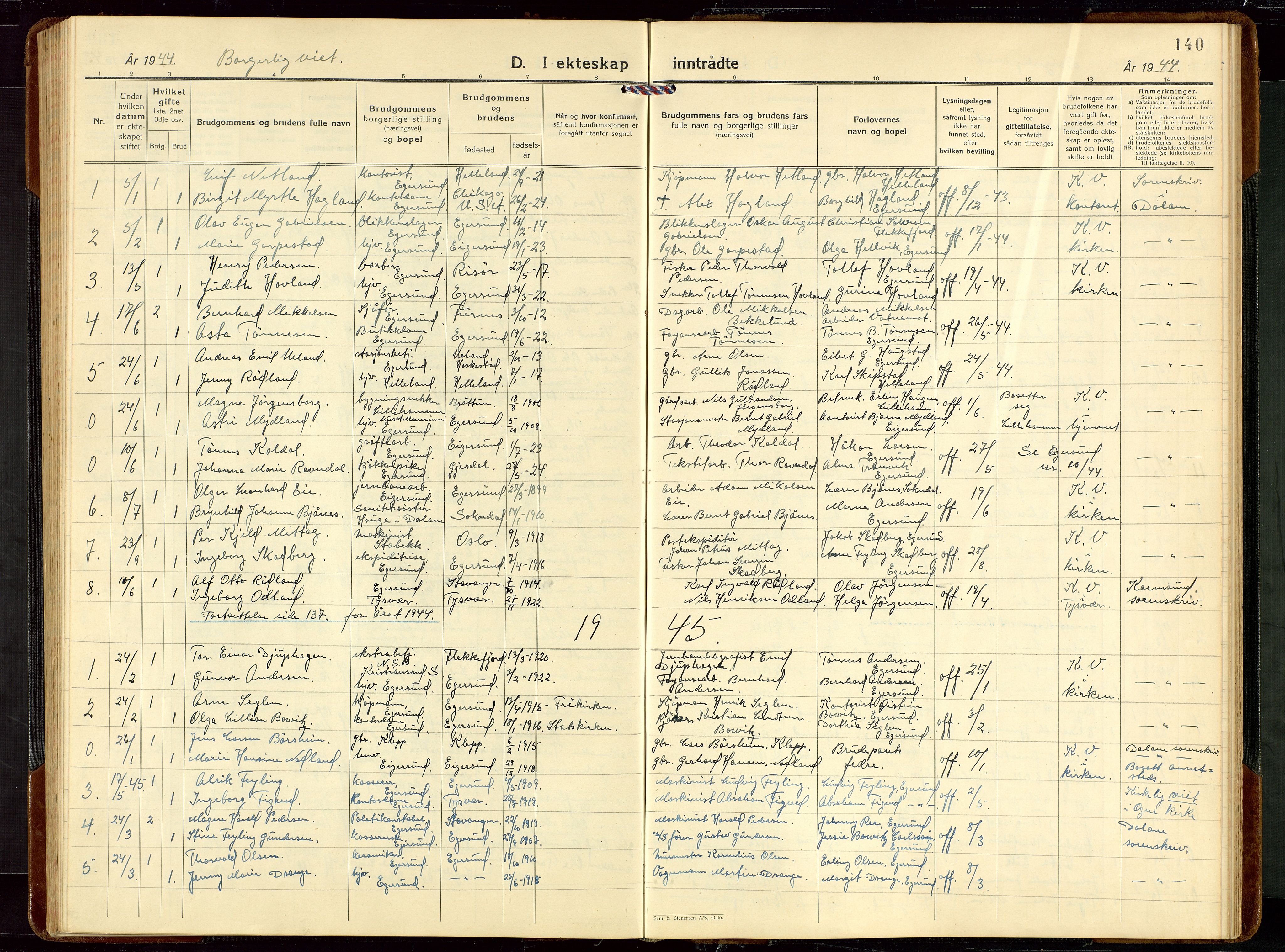 Eigersund sokneprestkontor, SAST/A-101807/S09/L0014: Klokkerbok nr. B 14, 1931-1949, s. 140