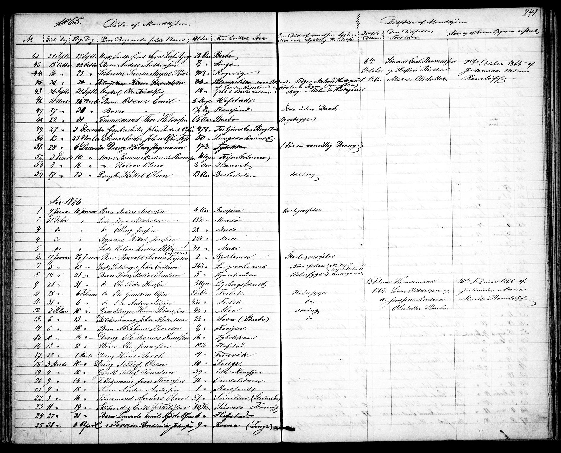 Tromøy sokneprestkontor, SAK/1111-0041/F/Fb/L0003: Klokkerbok nr. B 3, 1859-1868, s. 241