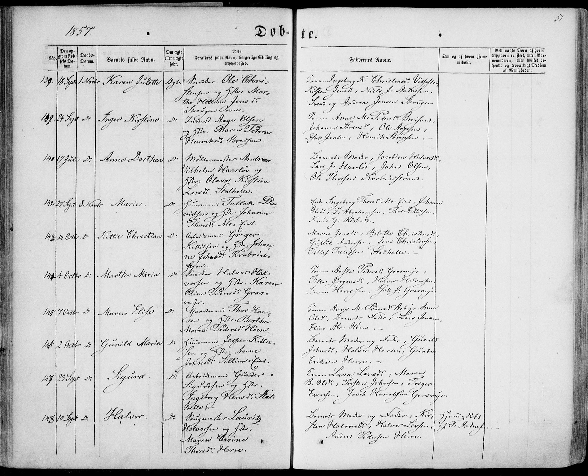 Bamble kirkebøker, AV/SAKO-A-253/F/Fa/L0005: Ministerialbok nr. I 5, 1854-1869, s. 51