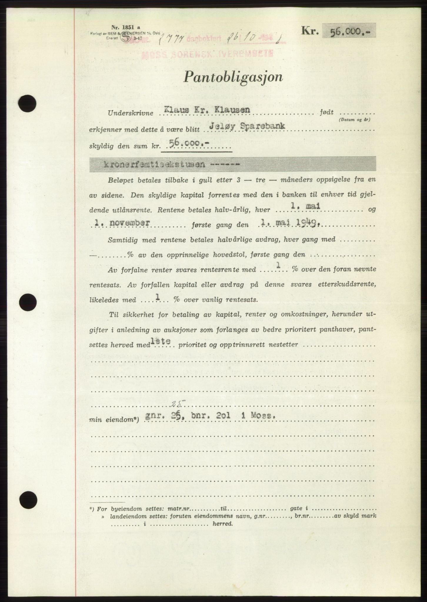 Moss sorenskriveri, AV/SAO-A-10168: Pantebok nr. B20, 1948-1948, Dagboknr: 2777/1948