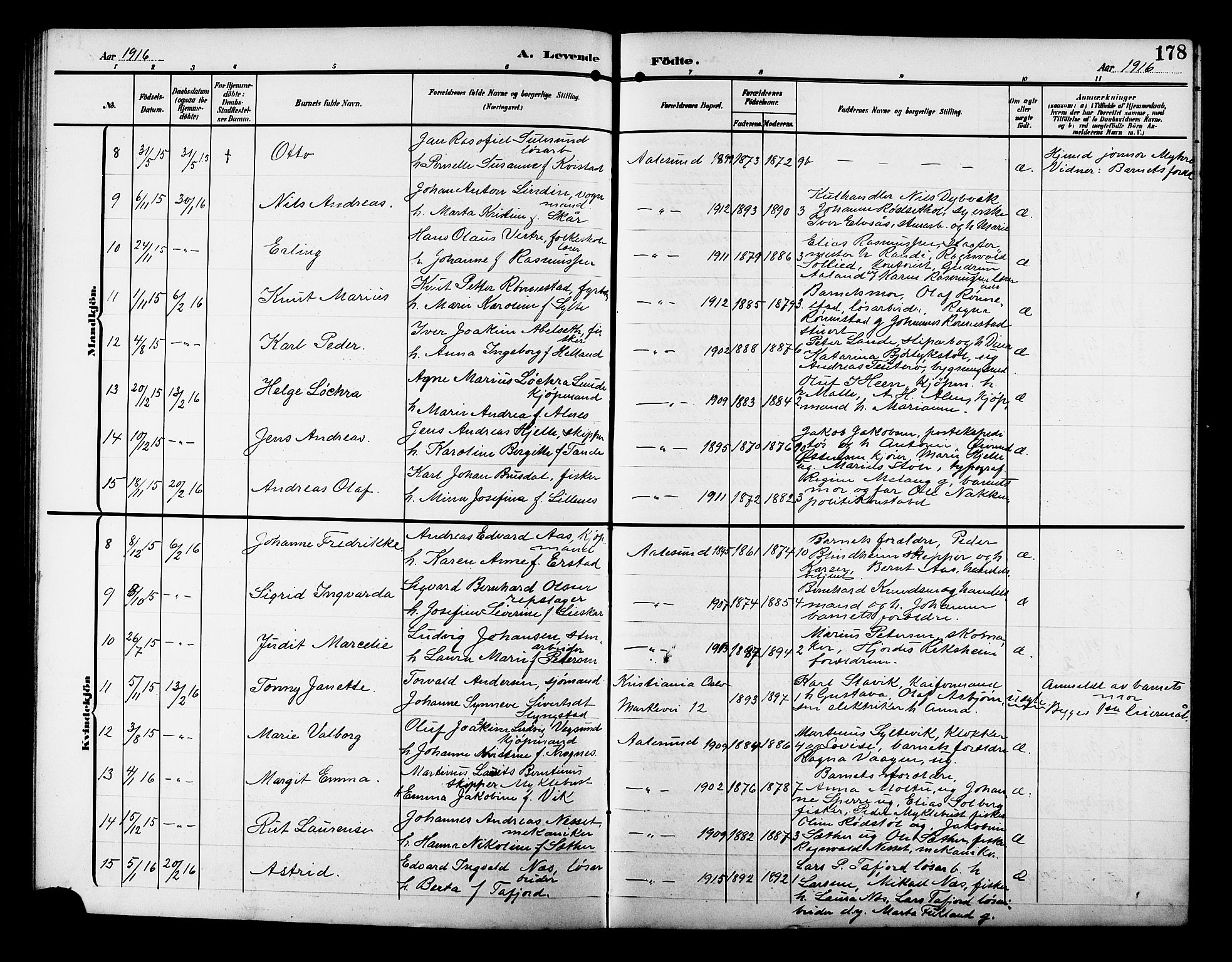 Ministerialprotokoller, klokkerbøker og fødselsregistre - Møre og Romsdal, AV/SAT-A-1454/529/L0471: Klokkerbok nr. 529C08, 1909-1921, s. 178