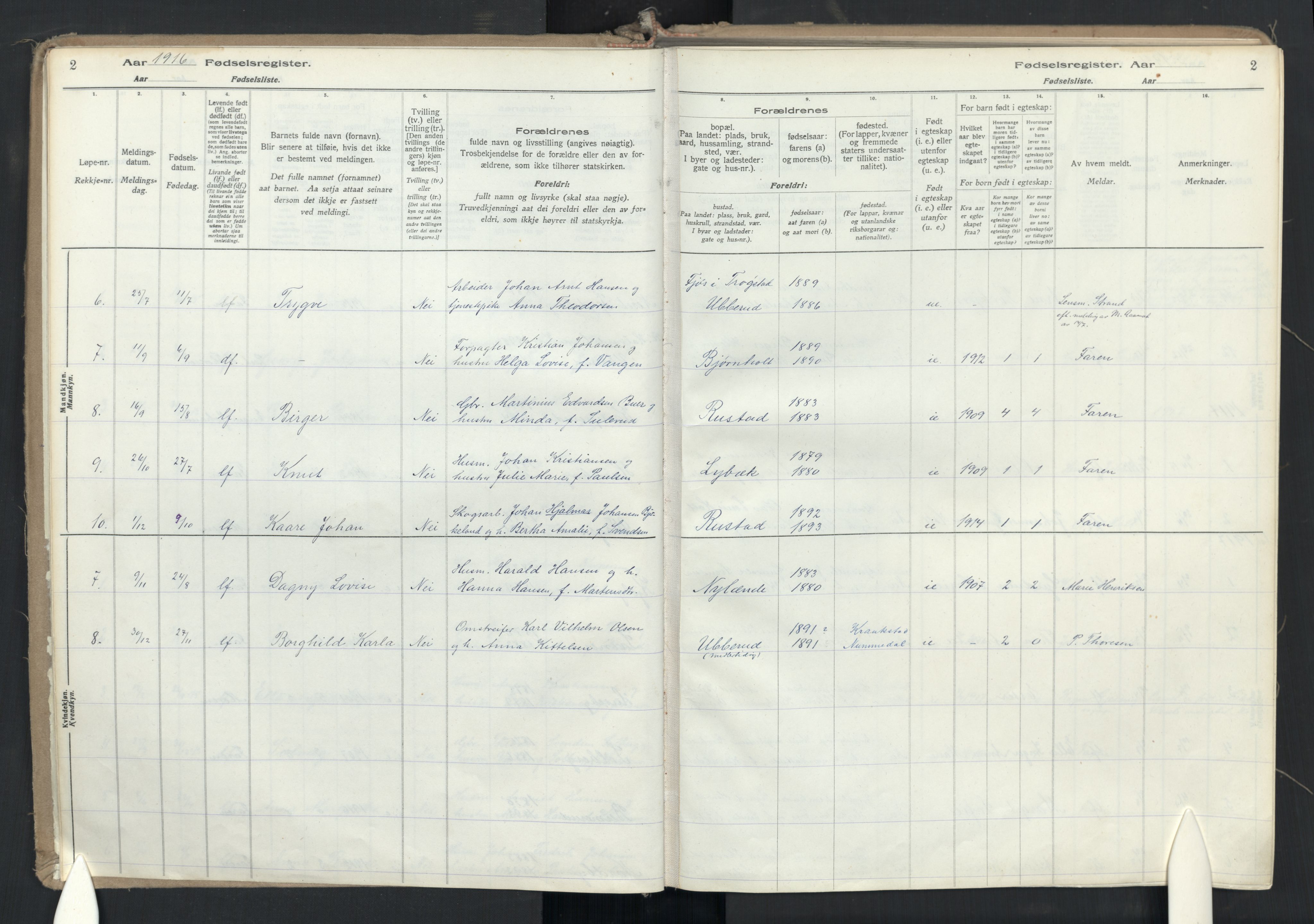 Enebakk prestekontor Kirkebøker, AV/SAO-A-10171c/J/Jb/L0001: Fødselsregister nr. II 1, 1916-1980, s. 2