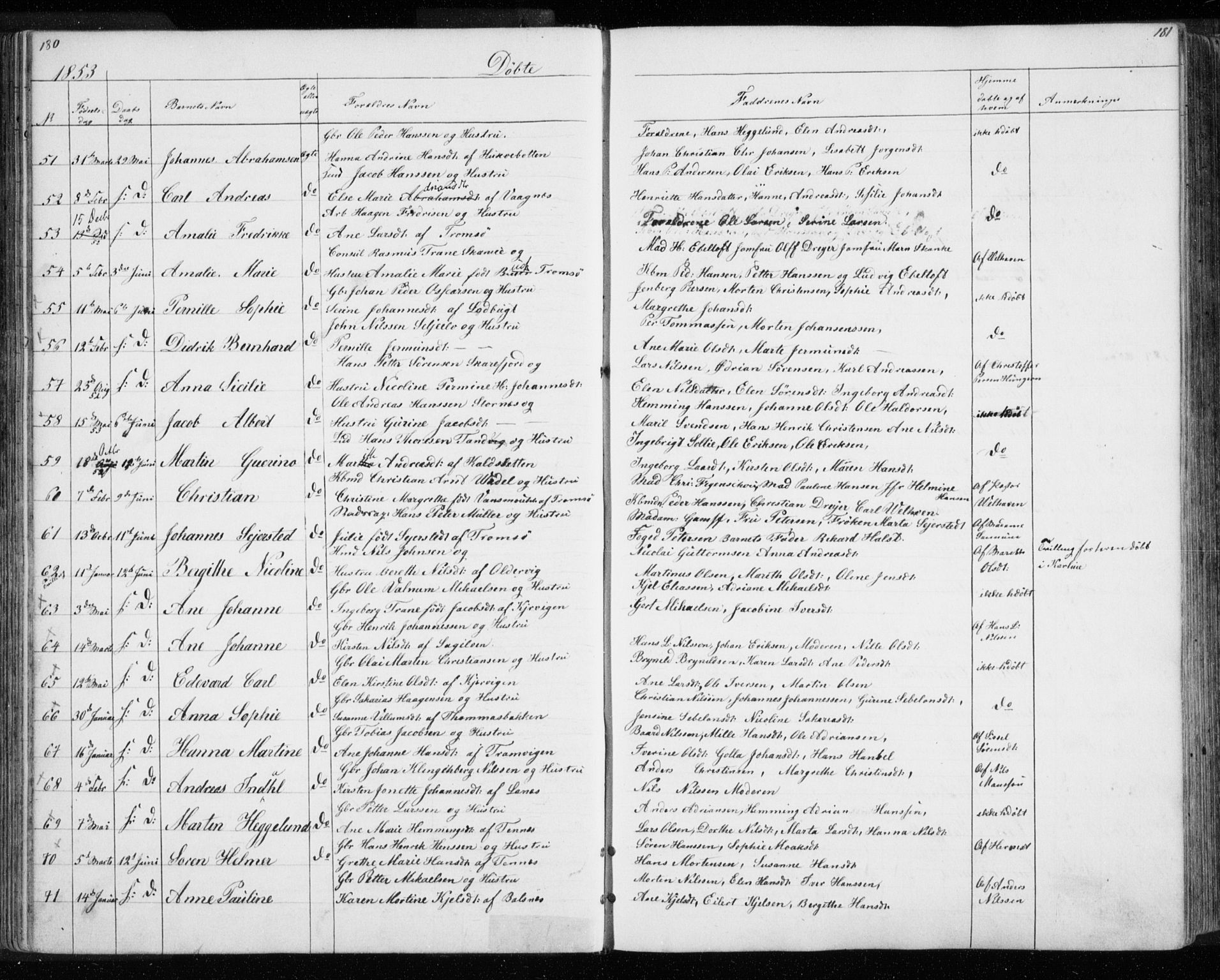 Tromsø sokneprestkontor/stiftsprosti/domprosti, AV/SATØ-S-1343/G/Gb/L0005klokker: Klokkerbok nr. 5, 1846-1857, s. 180-181