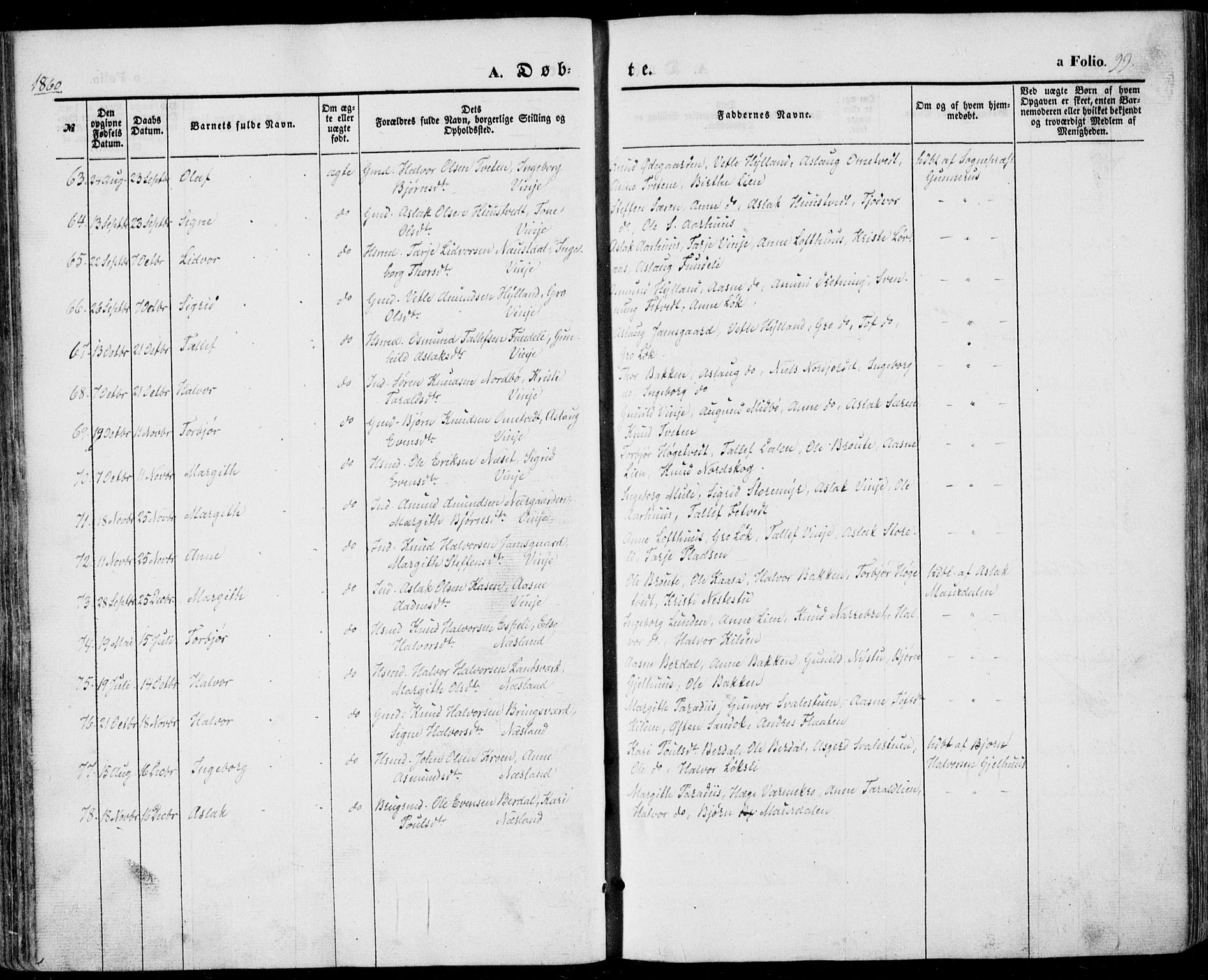 Vinje kirkebøker, AV/SAKO-A-312/F/Fa/L0004: Ministerialbok nr. I 4, 1843-1869, s. 99