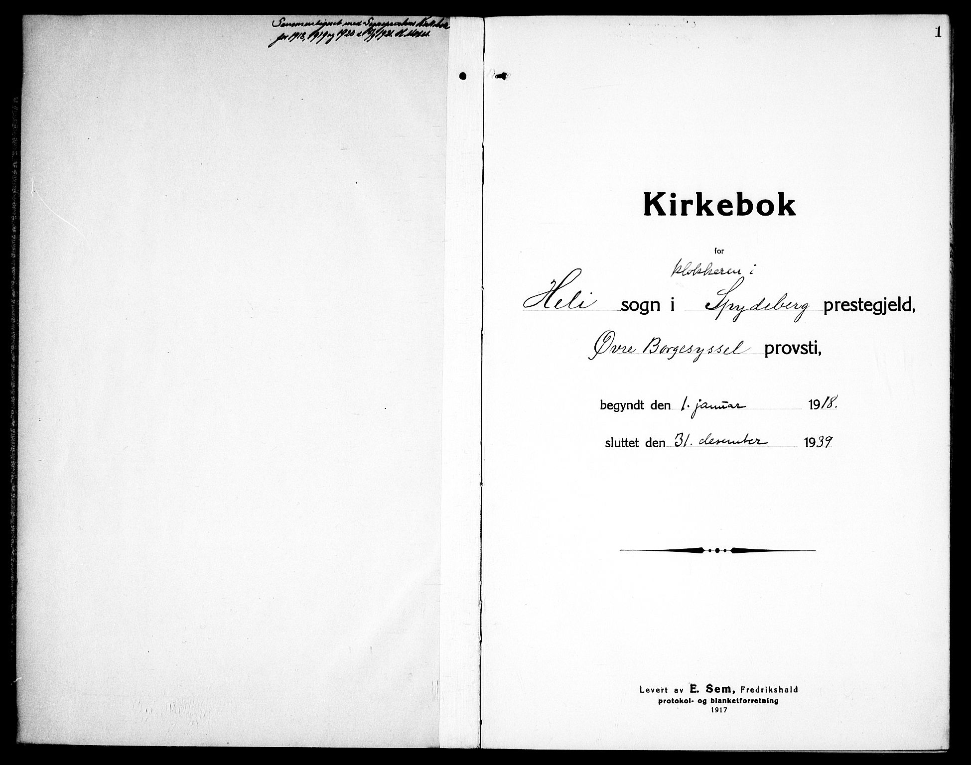 Spydeberg prestekontor Kirkebøker, SAO/A-10924/G/Gc/L0002: Klokkerbok nr. III 2, 1918-1939, s. 1