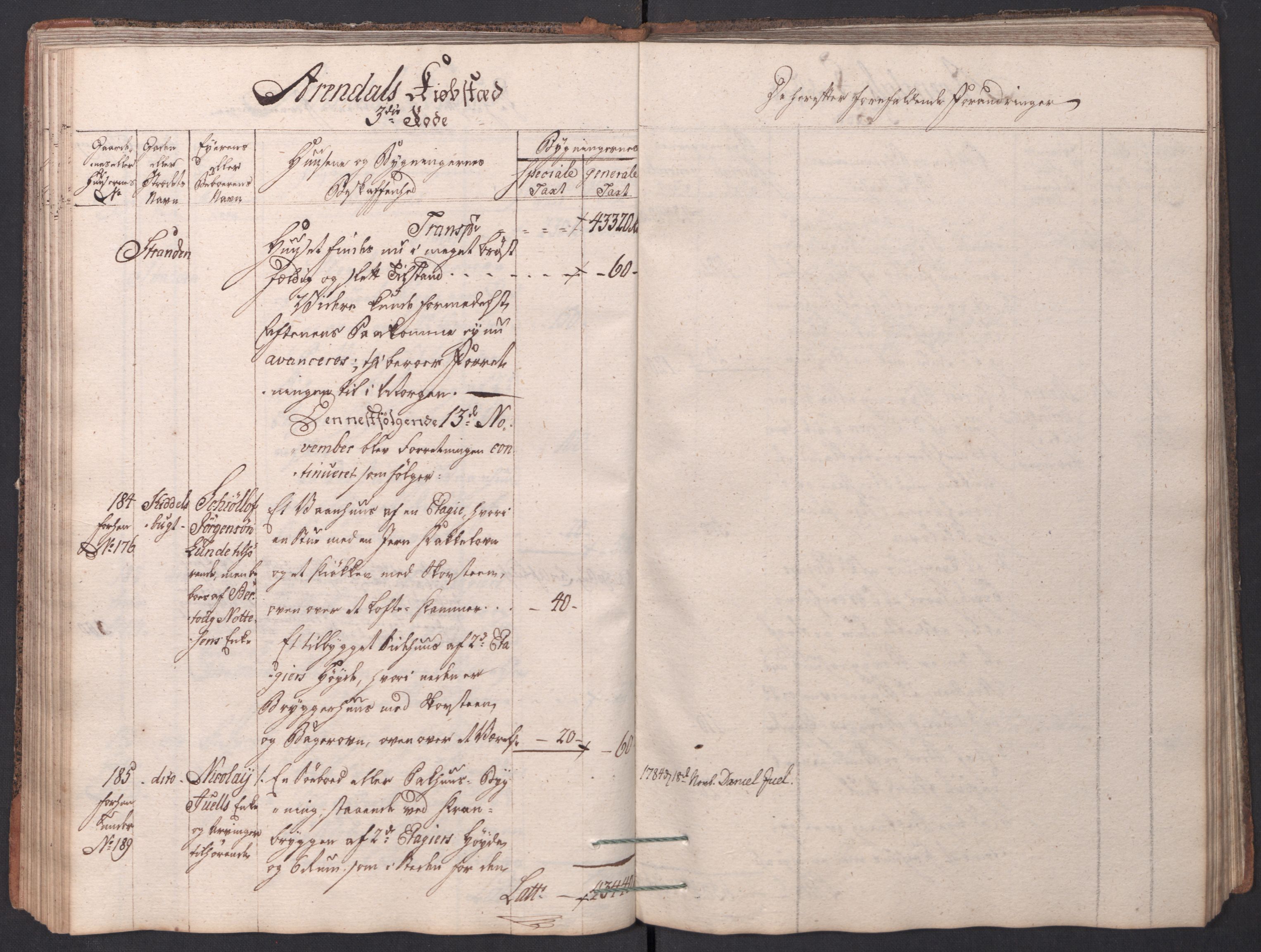 Kommersekollegiet, Brannforsikringskontoret 1767-1814, AV/RA-EA-5458/F/Fa/L0001/0001: Arendal / Branntakstprotokoll, 1777-1786