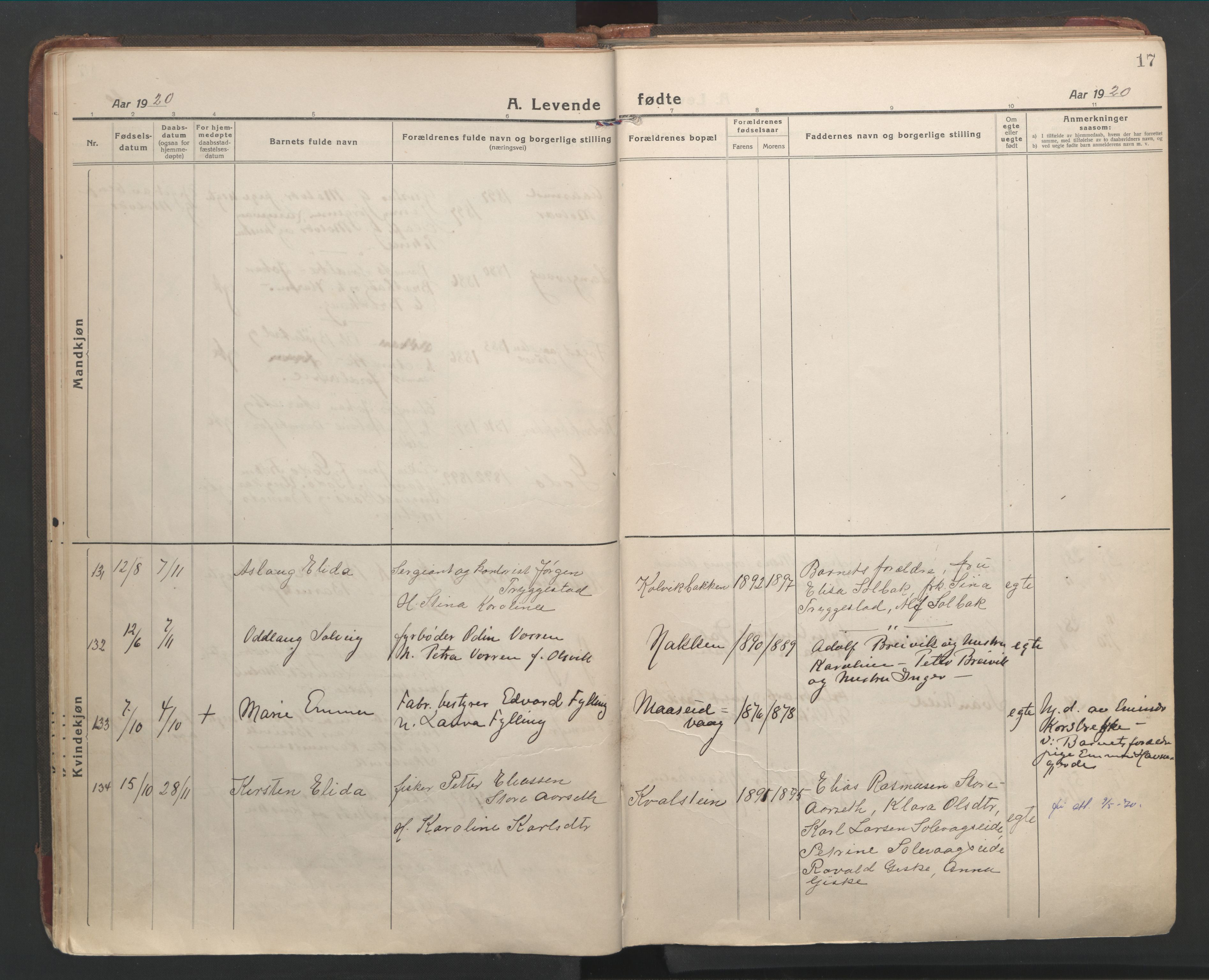 Ministerialprotokoller, klokkerbøker og fødselsregistre - Møre og Romsdal, AV/SAT-A-1454/528/L0412: Ministerialbok nr. 528A21, 1920-1926, s. 17