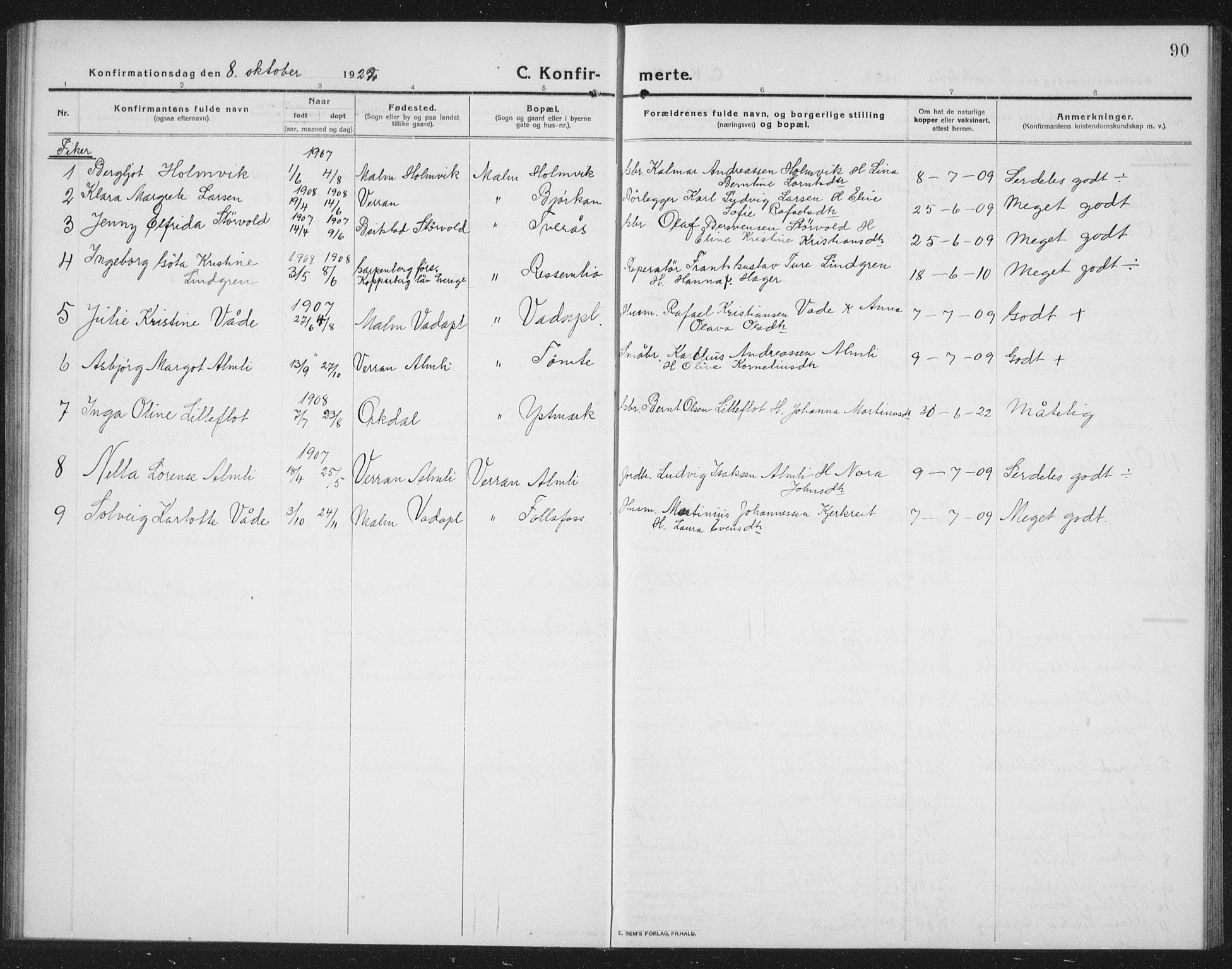 Ministerialprotokoller, klokkerbøker og fødselsregistre - Nord-Trøndelag, AV/SAT-A-1458/745/L0434: Klokkerbok nr. 745C03, 1914-1937, s. 90