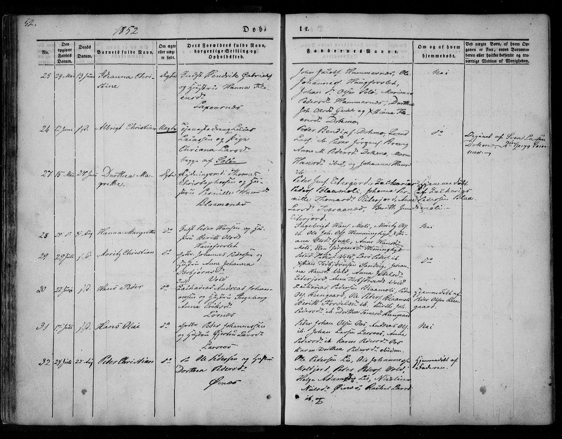 Ministerialprotokoller, klokkerbøker og fødselsregistre - Nordland, SAT/A-1459/846/L0644: Ministerialbok nr. 846A02, 1837-1872, s. 52