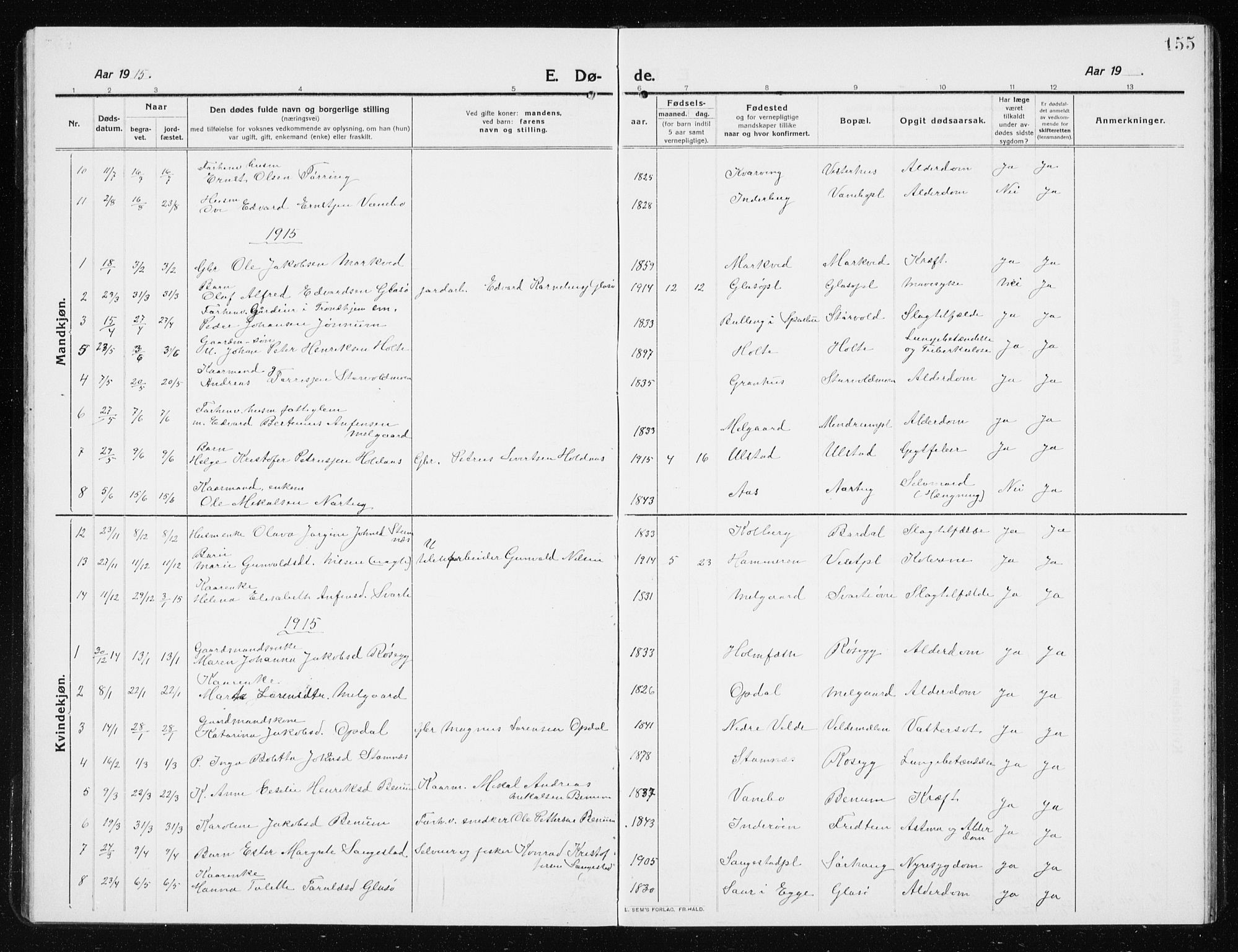 Ministerialprotokoller, klokkerbøker og fødselsregistre - Nord-Trøndelag, SAT/A-1458/741/L0402: Klokkerbok nr. 741C03, 1911-1926, s. 155