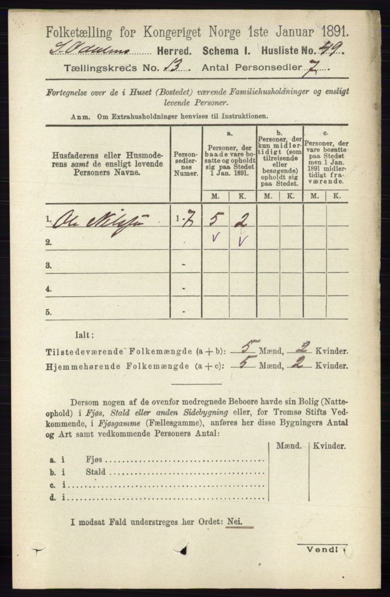 RA, Folketelling 1891 for 0419 Sør-Odal herred, 1891, s. 5555