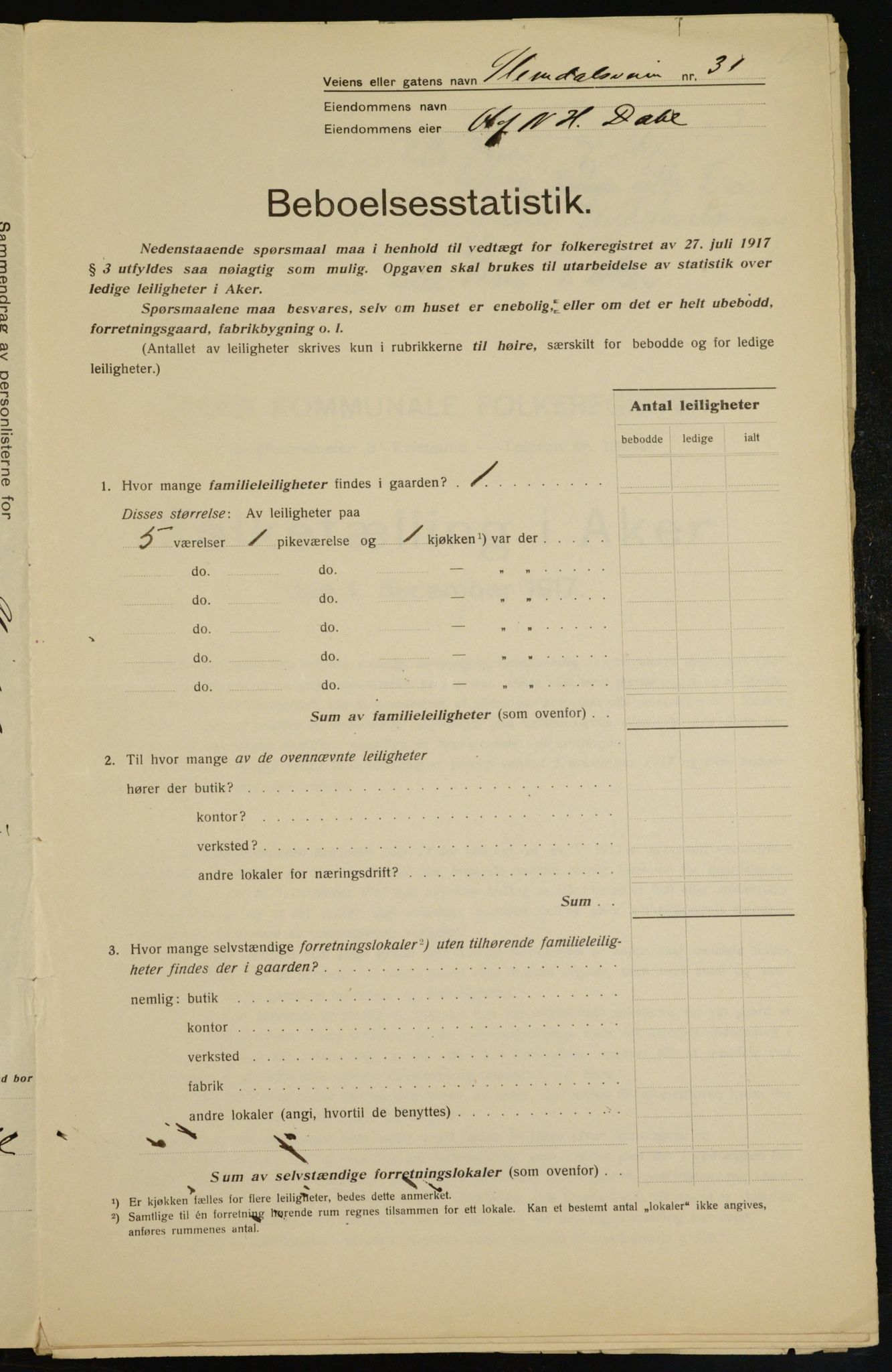 OBA, Kommunal folketelling 1.12.1917 for Aker, 1917, s. 9561