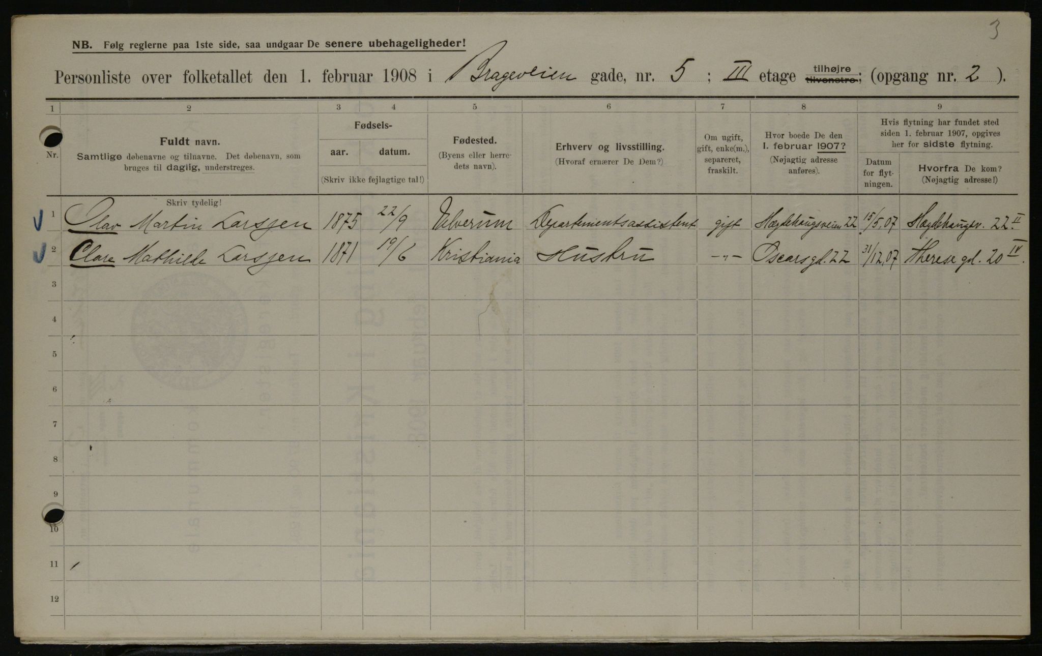 OBA, Kommunal folketelling 1.2.1908 for Kristiania kjøpstad, 1908, s. 7850