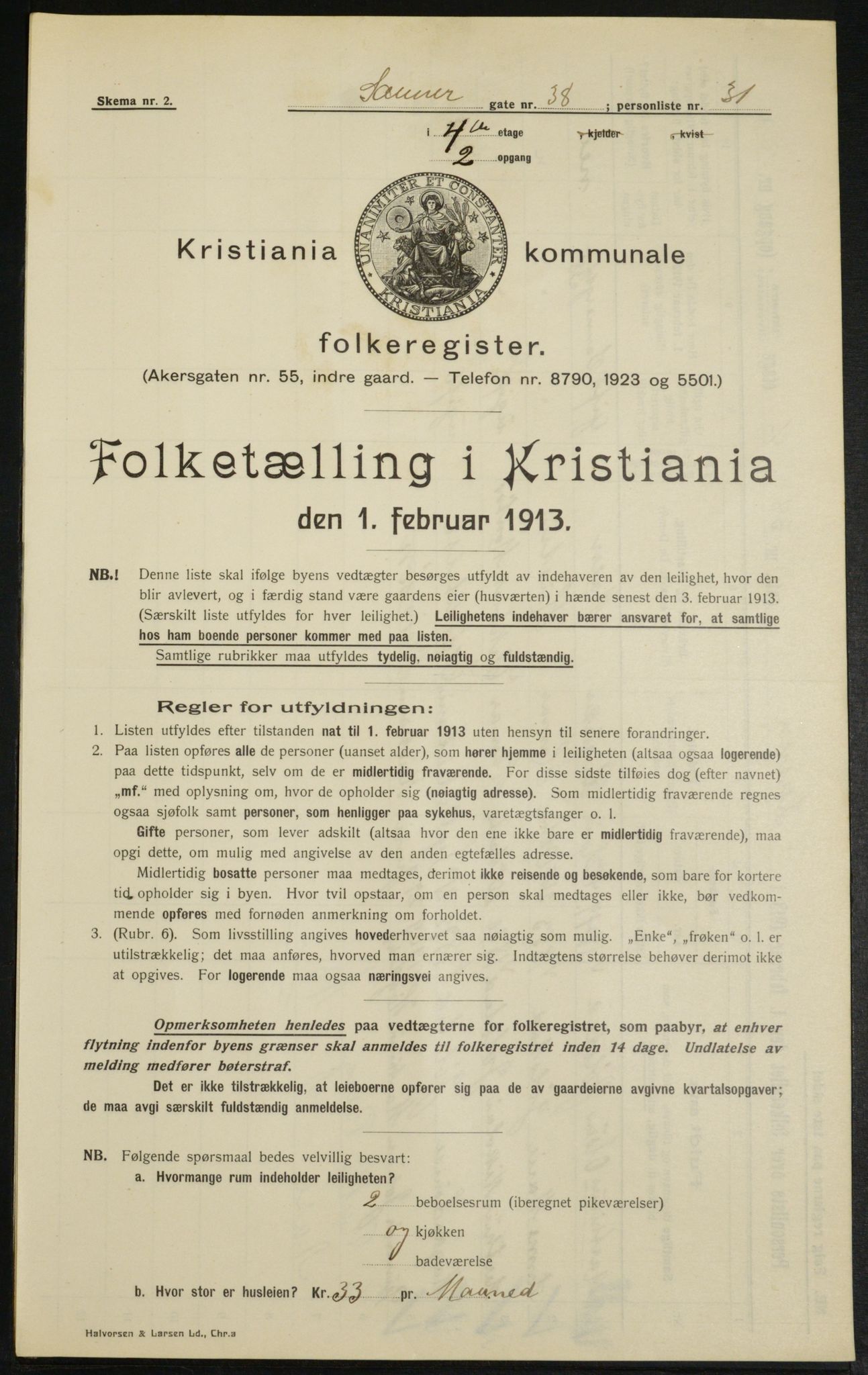 OBA, Kommunal folketelling 1.2.1913 for Kristiania, 1913, s. 89090