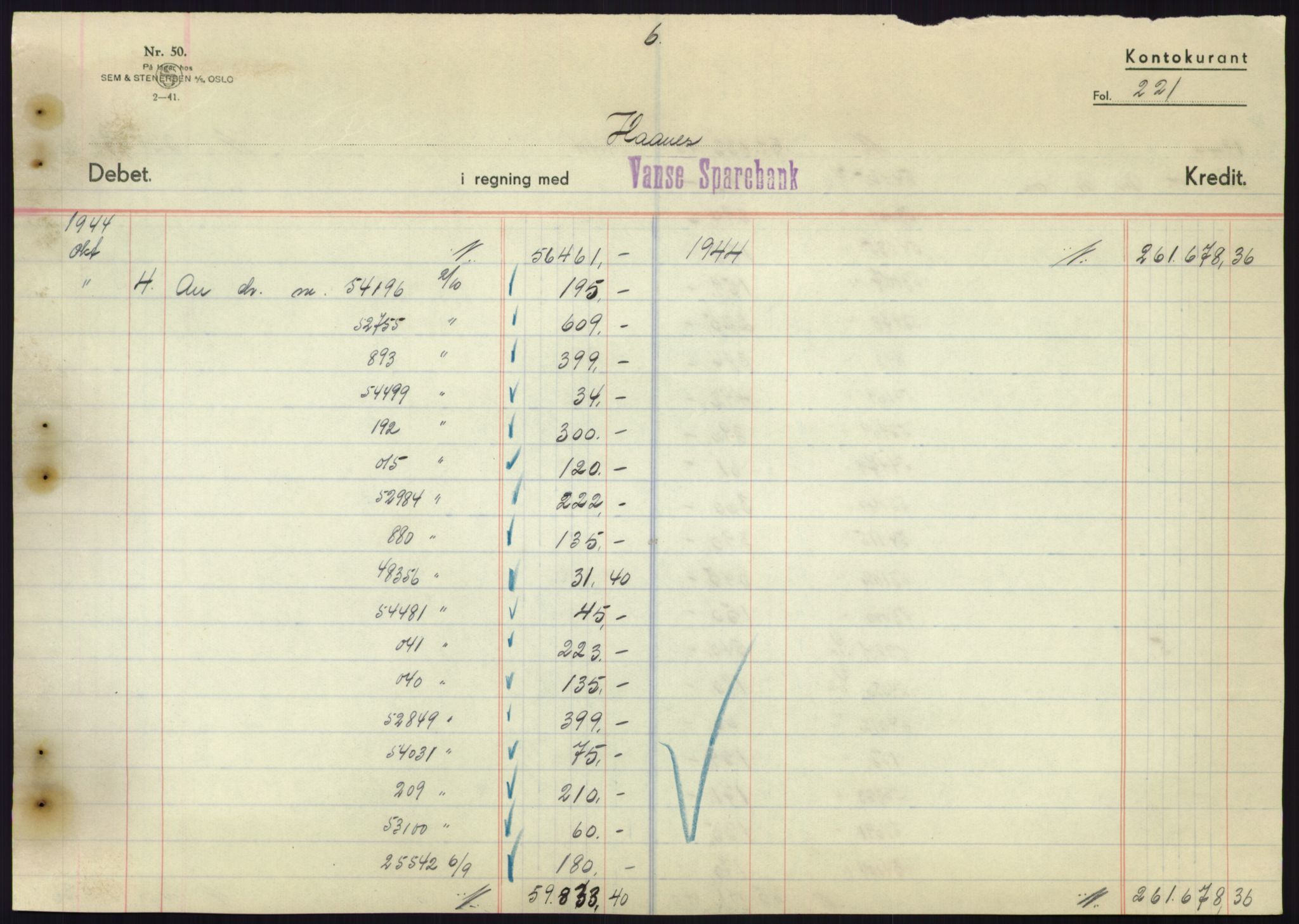 Forsvarsdepartementet, 10. kontor / Oppgjørskontoret, AV/RA-RAFA-1225/D/Db/L0180: Lista oppgjørskontor, 1942-1952, s. 2151