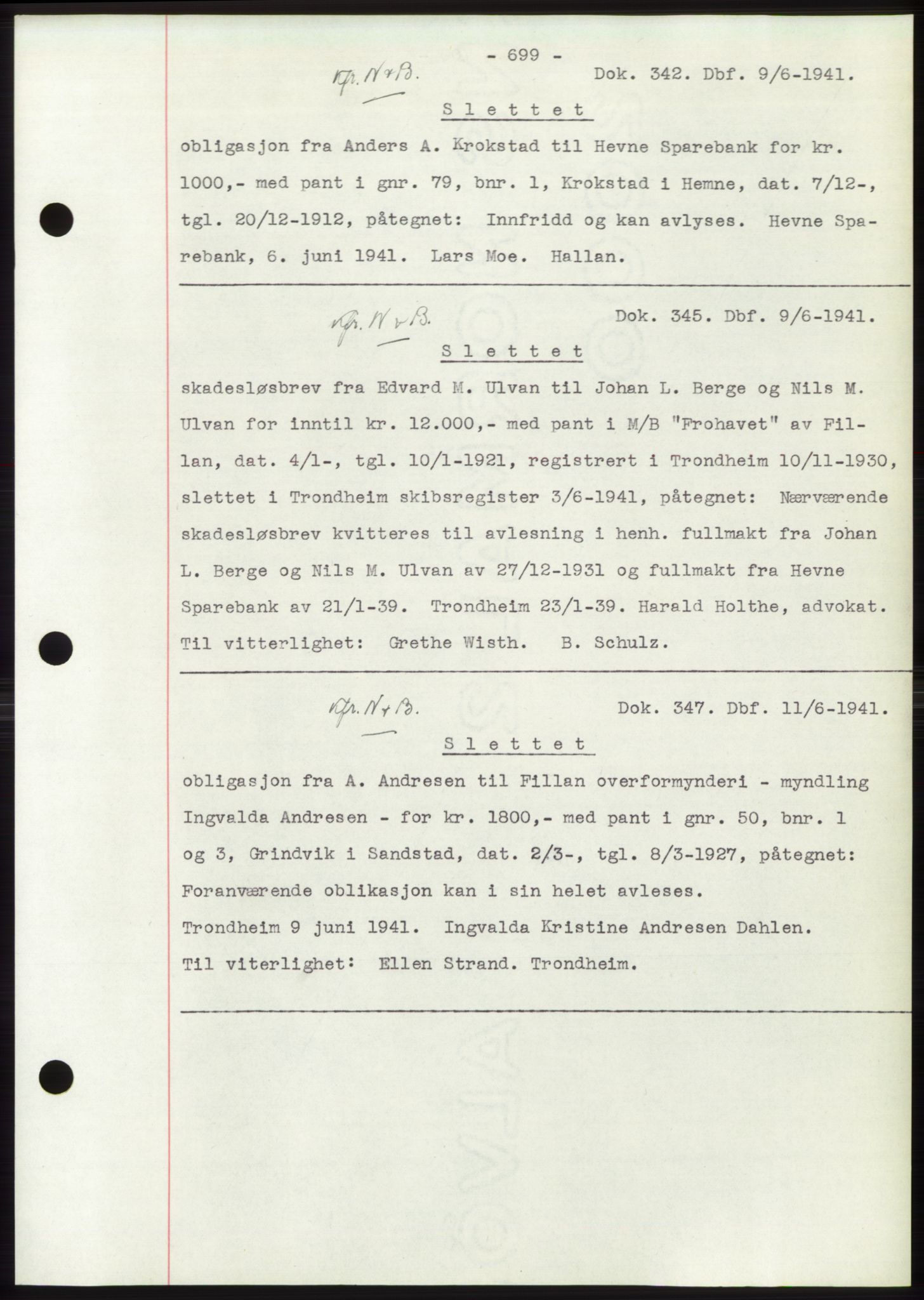 Hitra sorenskriveri, AV/SAT-A-0018/2/2C/2Ca: Pantebok nr. C1, 1936-1945, Dagboknr: 342/1941