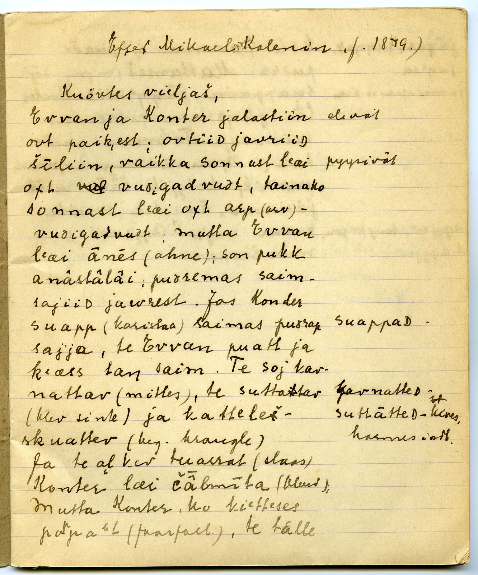 Johan Beronkas testamentariske gave, FMFB/A-1098/G/L0019: Notatbok om Pasvik–lappisk (4 stykker), 1928-1929, s. 8