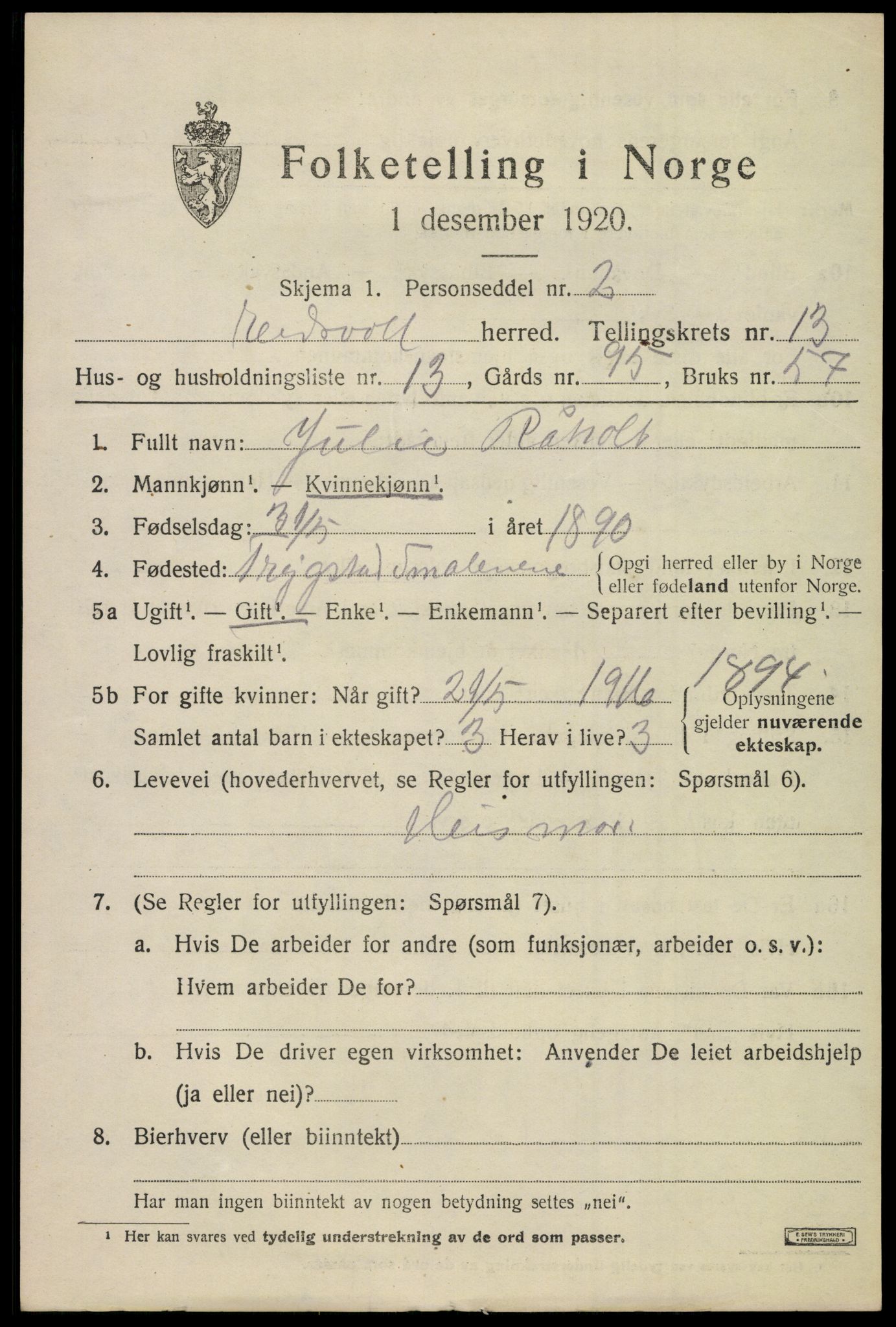 SAO, Folketelling 1920 for 0237 Eidsvoll herred, 1920, s. 20105