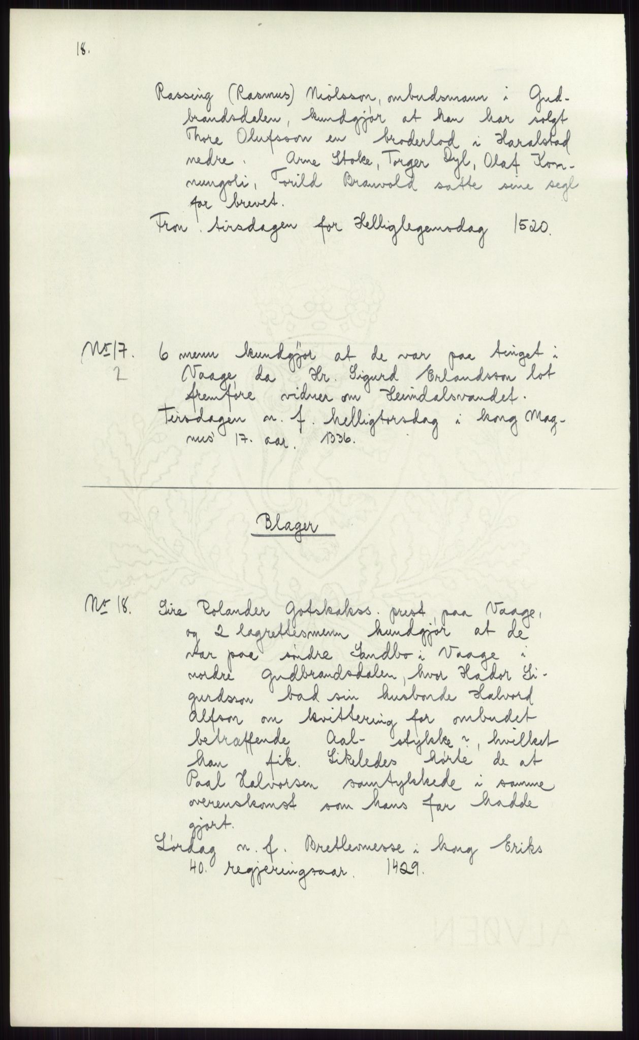 Samlinger til kildeutgivelse, Diplomavskriftsamlingen, AV/RA-EA-4053/H/Ha, s. 2605