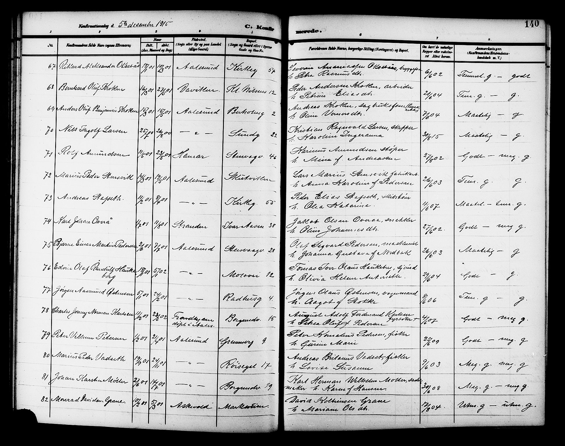 Ministerialprotokoller, klokkerbøker og fødselsregistre - Møre og Romsdal, AV/SAT-A-1454/529/L0470: Klokkerbok nr. 529C07, 1907-1917, s. 140