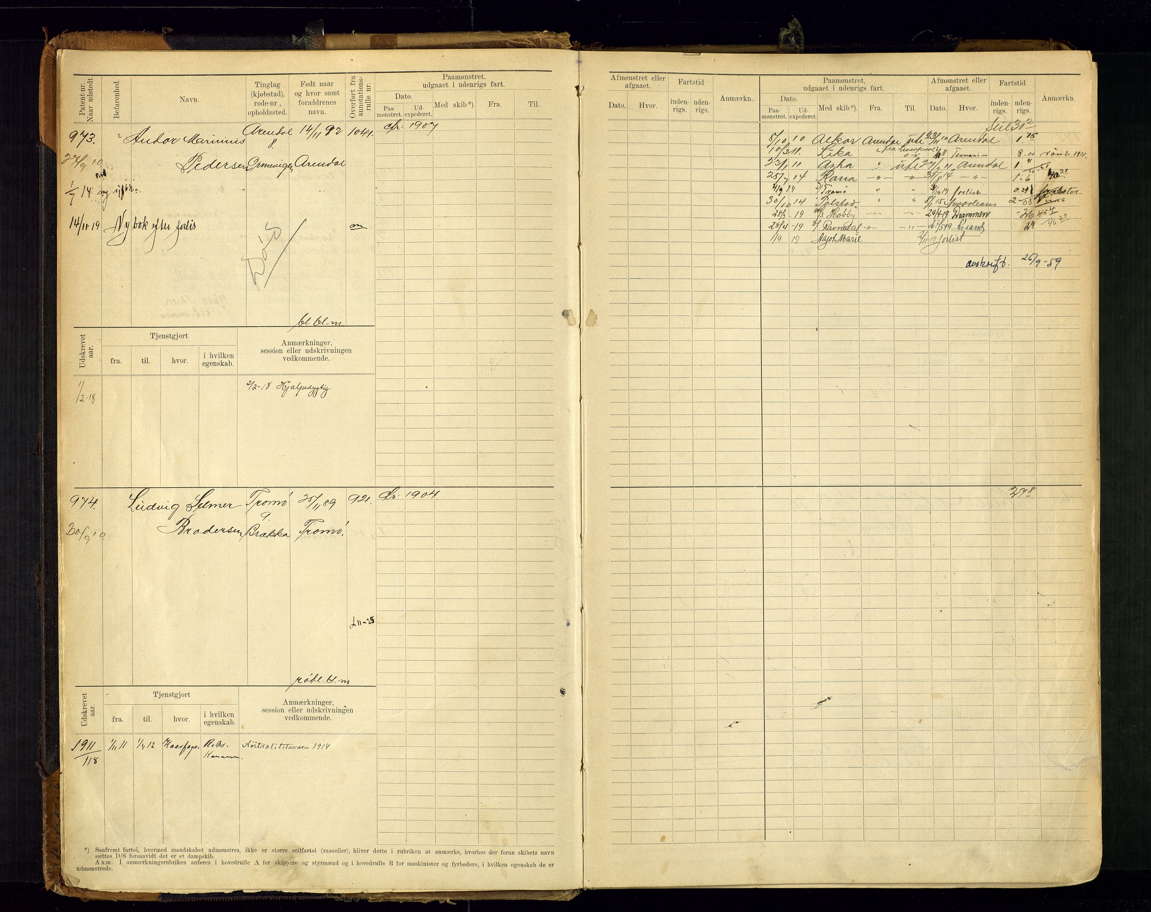 Arendal mønstringskrets, AV/SAK-2031-0012/F/Fb/L0021: Hovedrulle A nr 969-1465, S-19, 1910-1914, s. 7