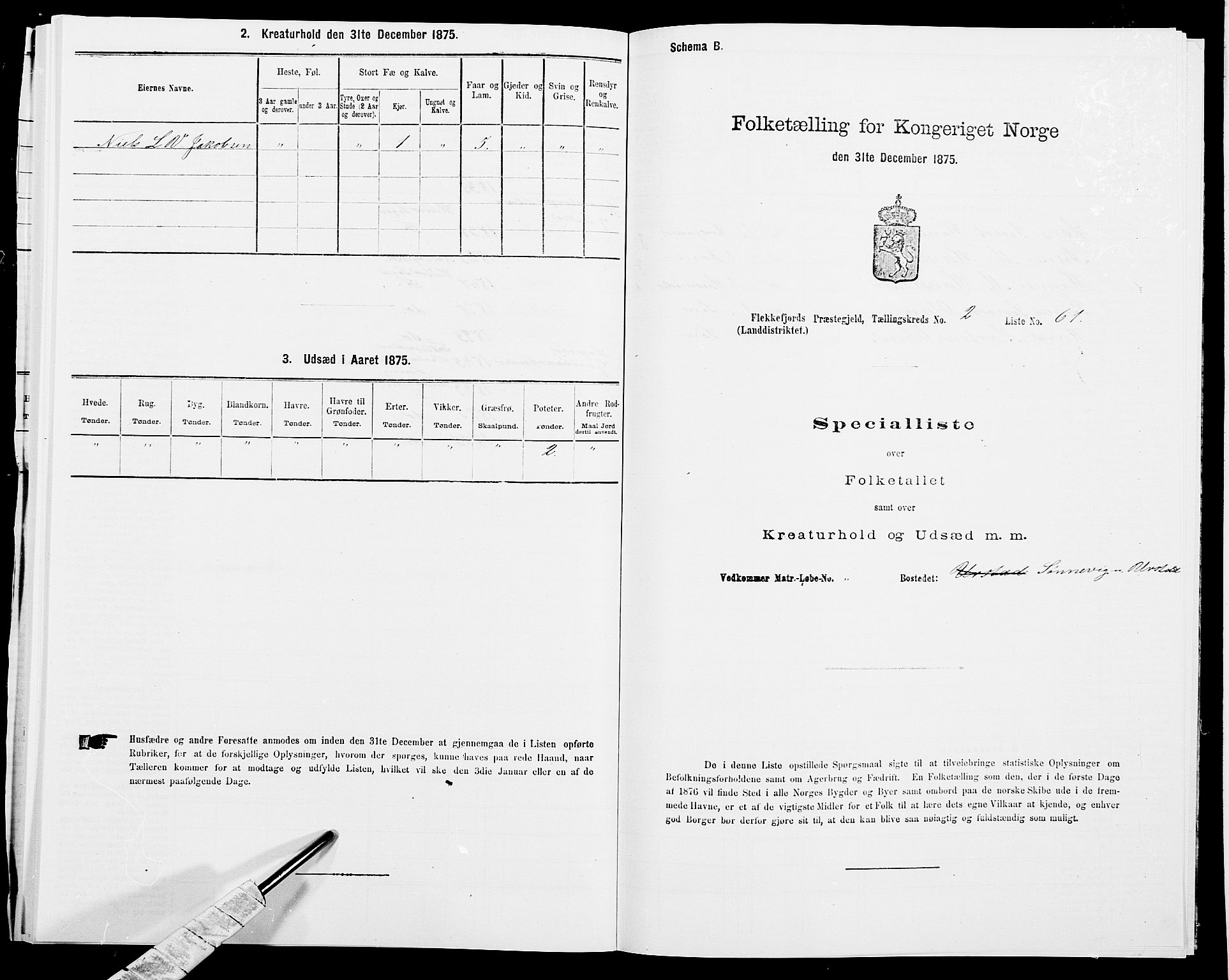 SAK, Folketelling 1875 for 1042L Flekkefjord prestegjeld, Nes sokn og Hidra sokn, 1875, s. 385