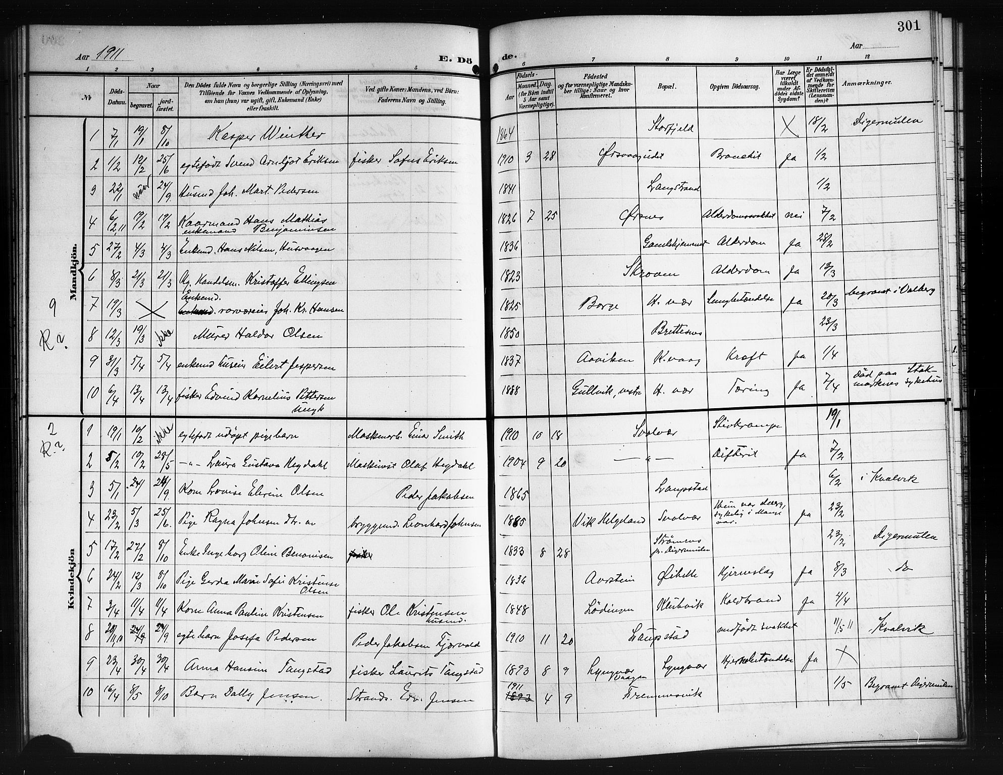 Ministerialprotokoller, klokkerbøker og fødselsregistre - Nordland, AV/SAT-A-1459/874/L1079: Klokkerbok nr. 874C08, 1907-1915, s. 301