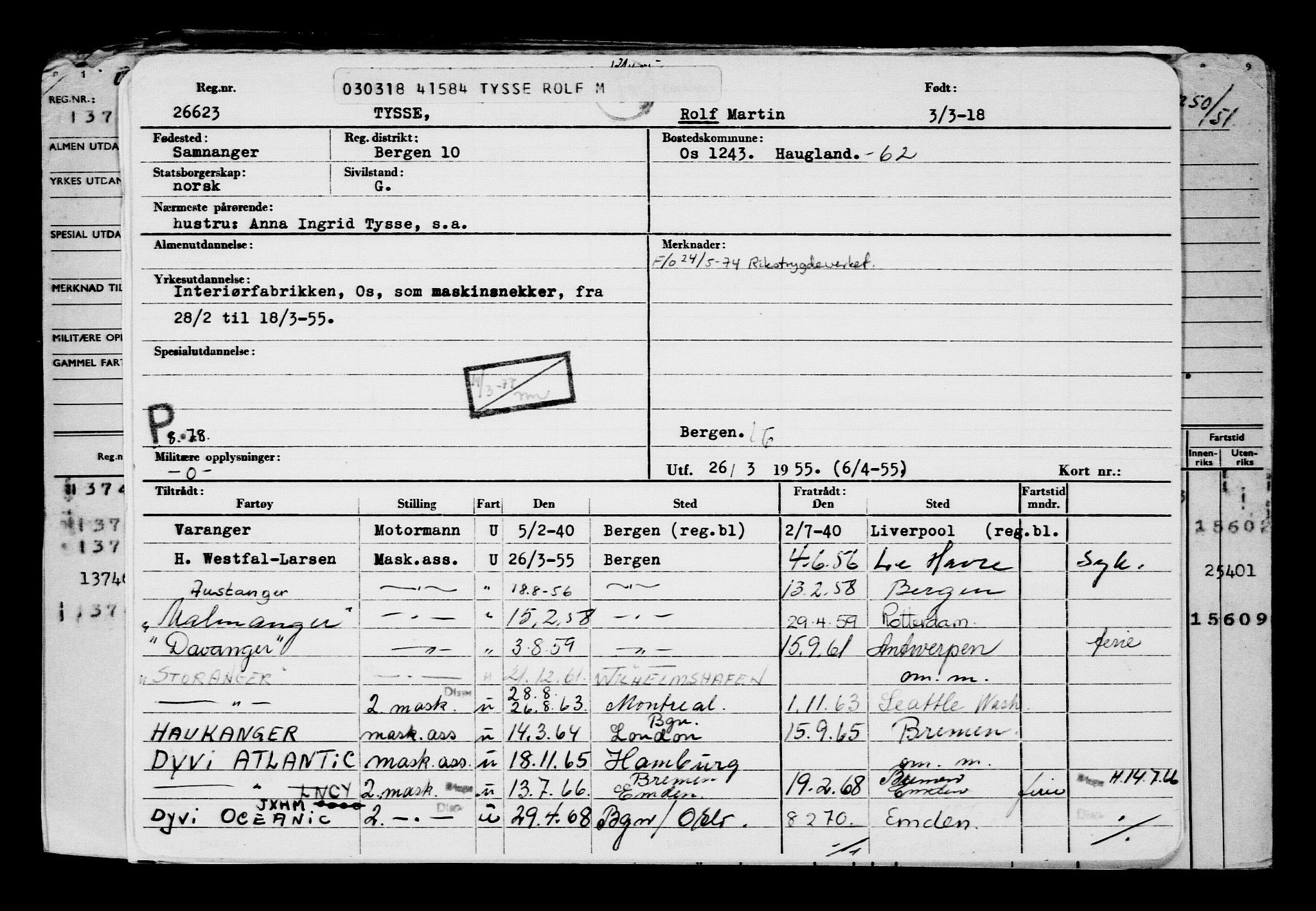 Direktoratet for sjømenn, AV/RA-S-3545/G/Gb/L0156: Hovedkort, 1918, s. 54