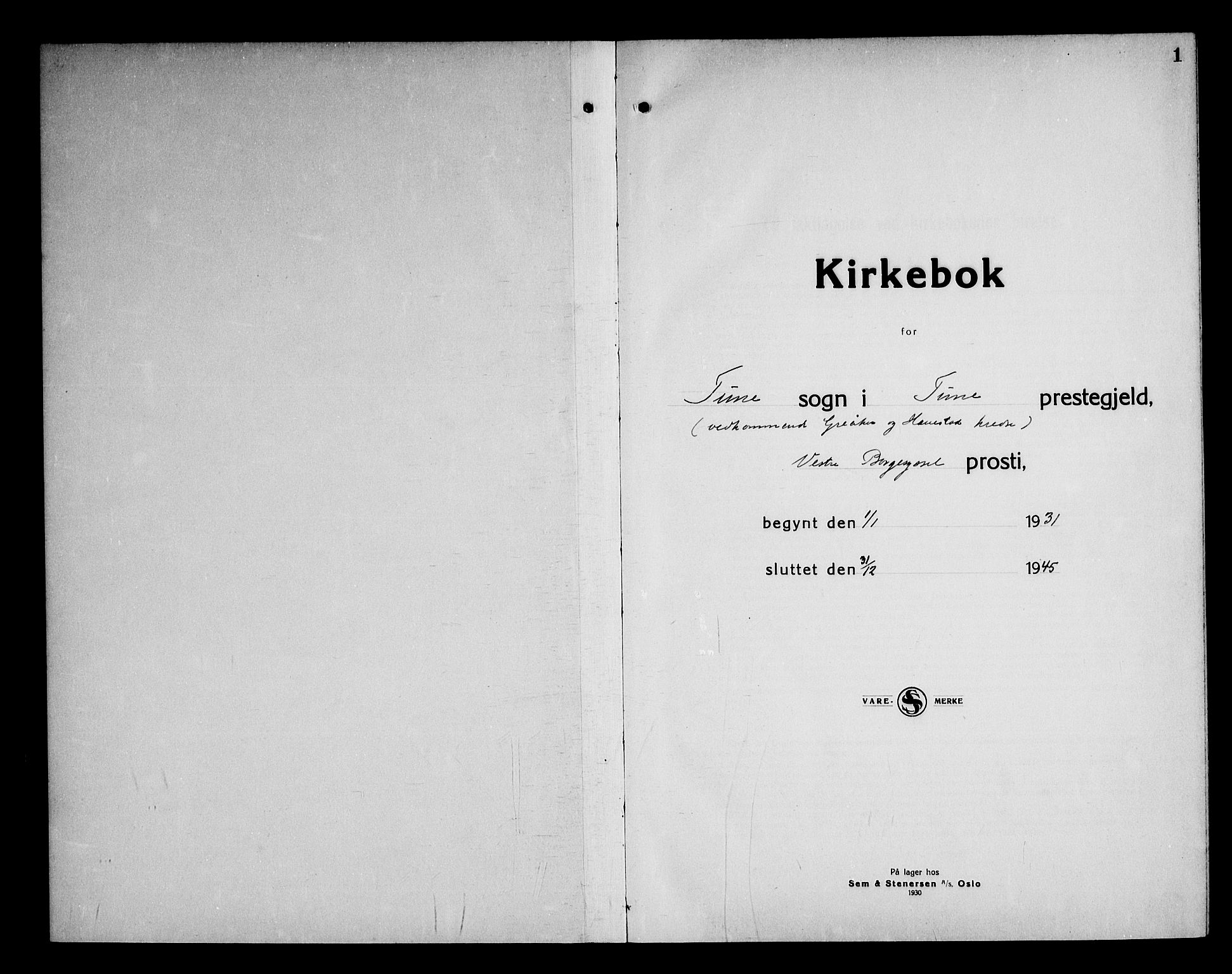 Tune prestekontor Kirkebøker, SAO/A-2007/G/Gc/L0002: Klokkerbok nr. III 2, 1931-1945, s. 0-1