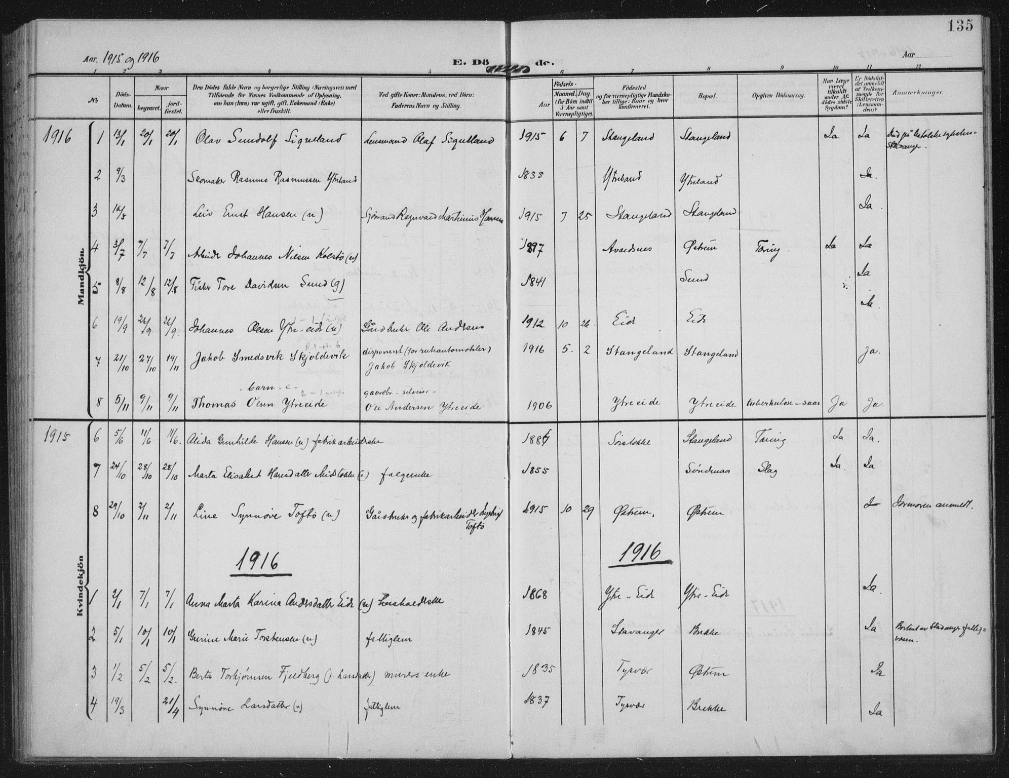 Kopervik sokneprestkontor, SAST/A-101850/H/Ha/Haa/L0003: Ministerialbok nr. A 3, 1906-1924, s. 135