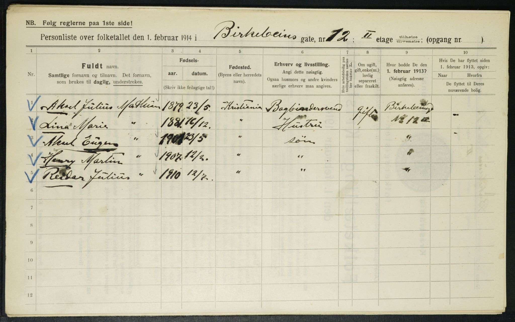 OBA, Kommunal folketelling 1.2.1914 for Kristiania, 1914, s. 4977